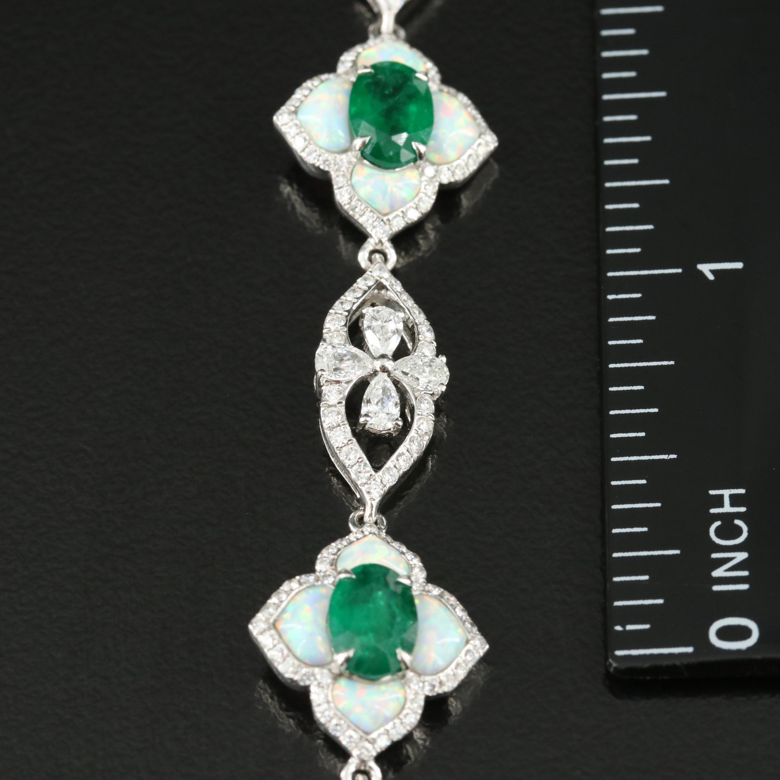 Vintage 18K Emerald, 3.12 CTW Diamond and Opal Quatrefoil Station Bracelet