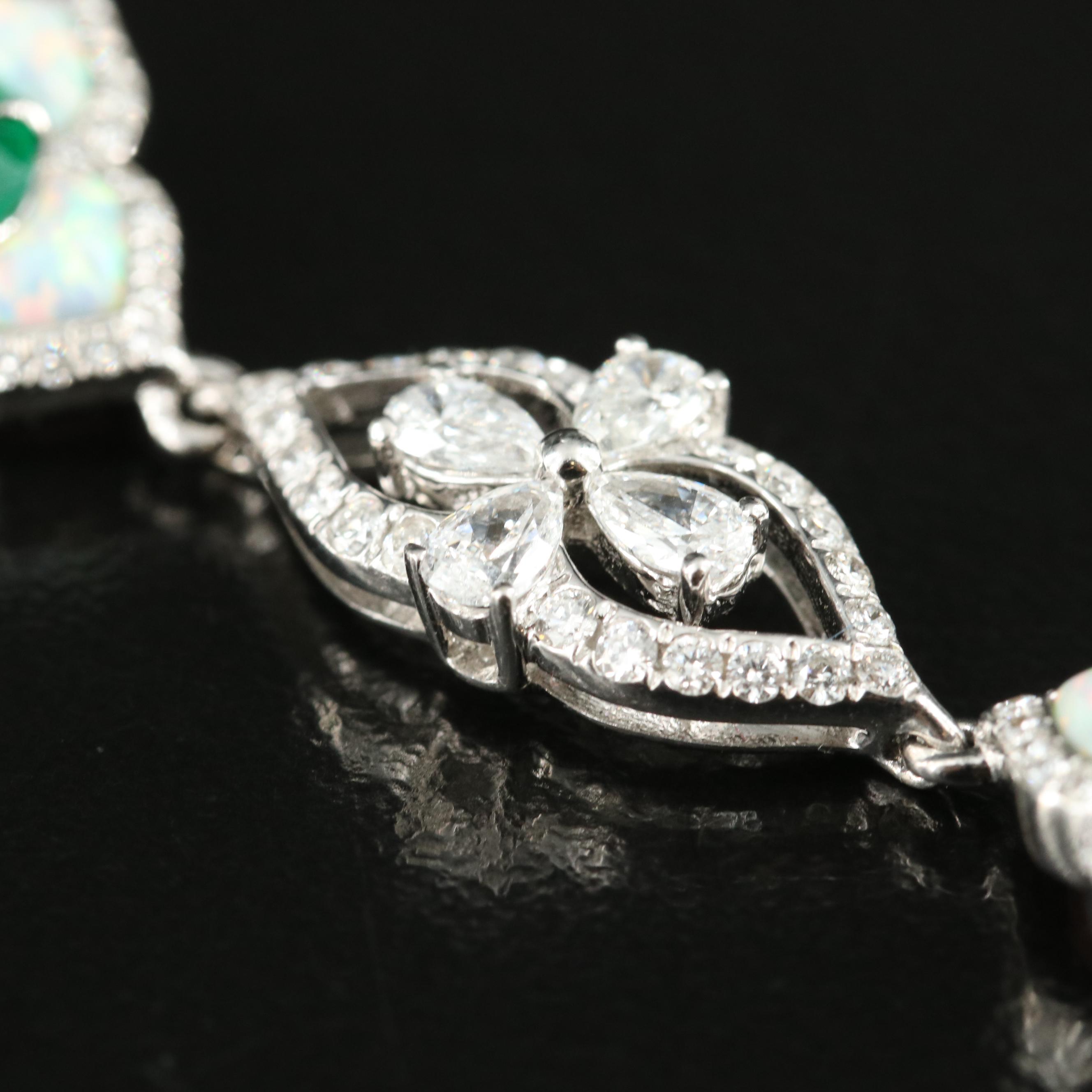 Vintage 18K Emerald, 3.12 CTW Diamond and Opal Quatrefoil Station Bracelet