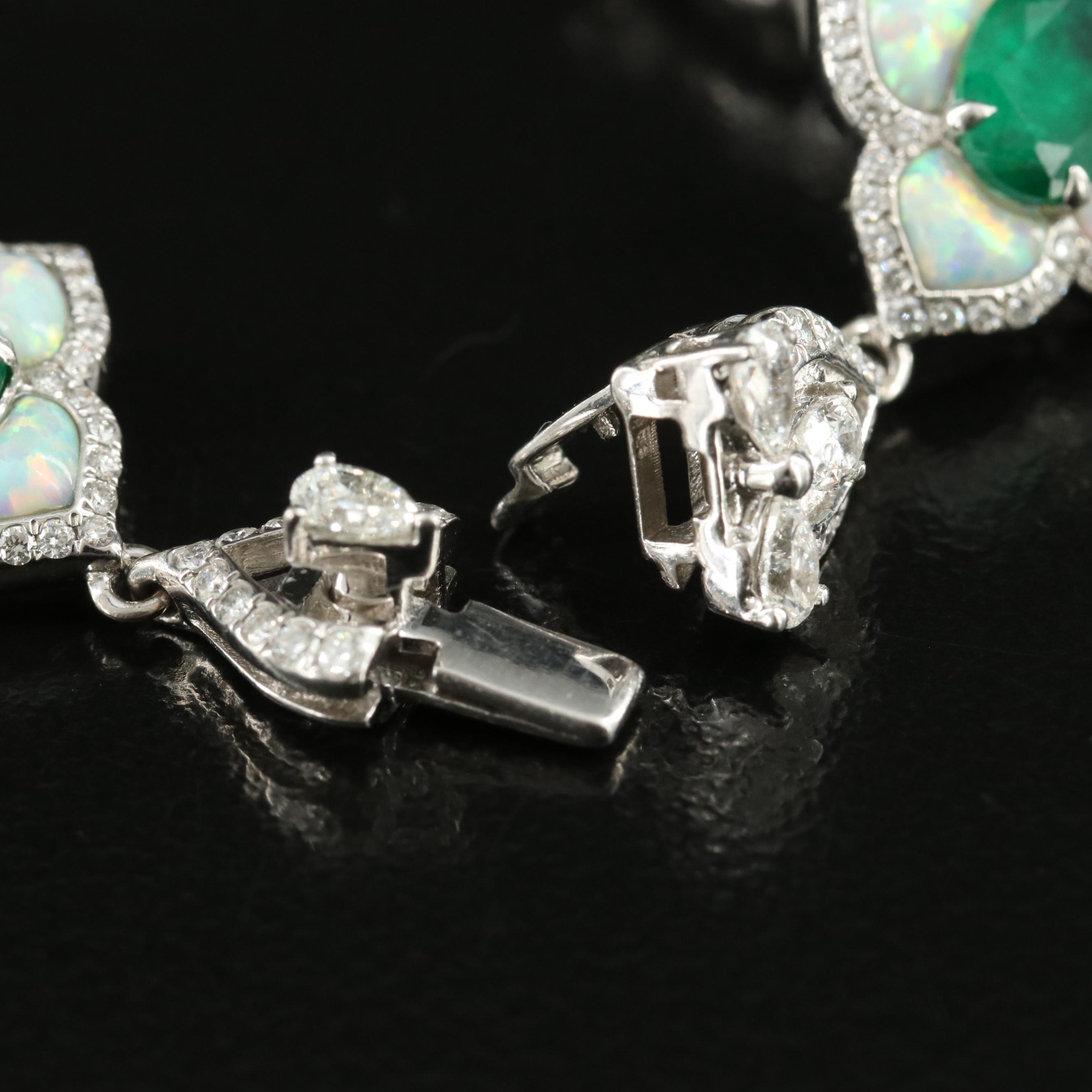Vintage 18K Emerald, 3.12 CTW Diamond and Opal Quatrefoil Station Bracelet