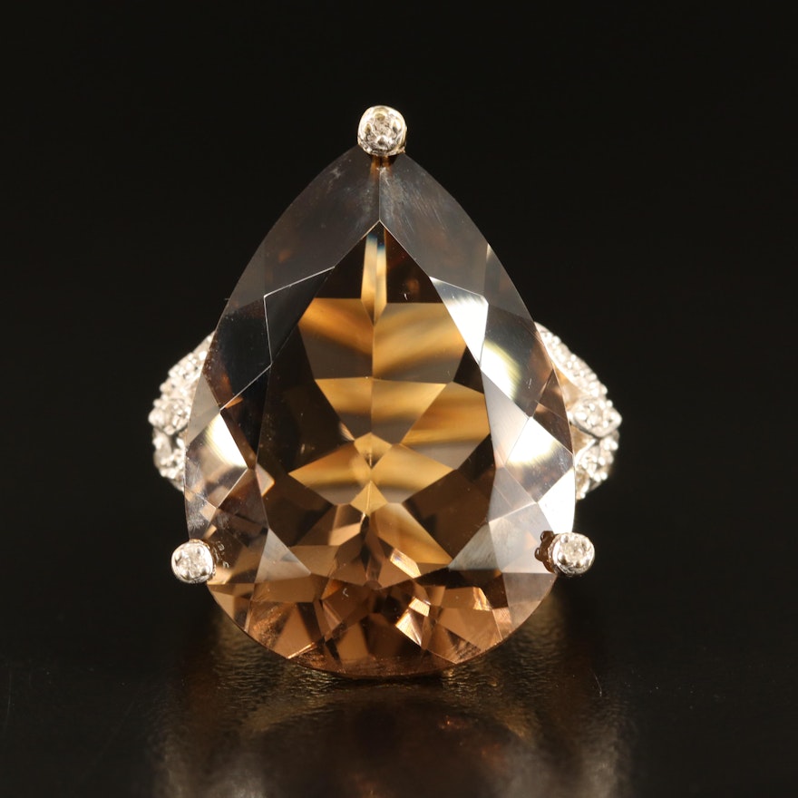 10K 28.97 CT Smoky Quartz and Diamond Ring