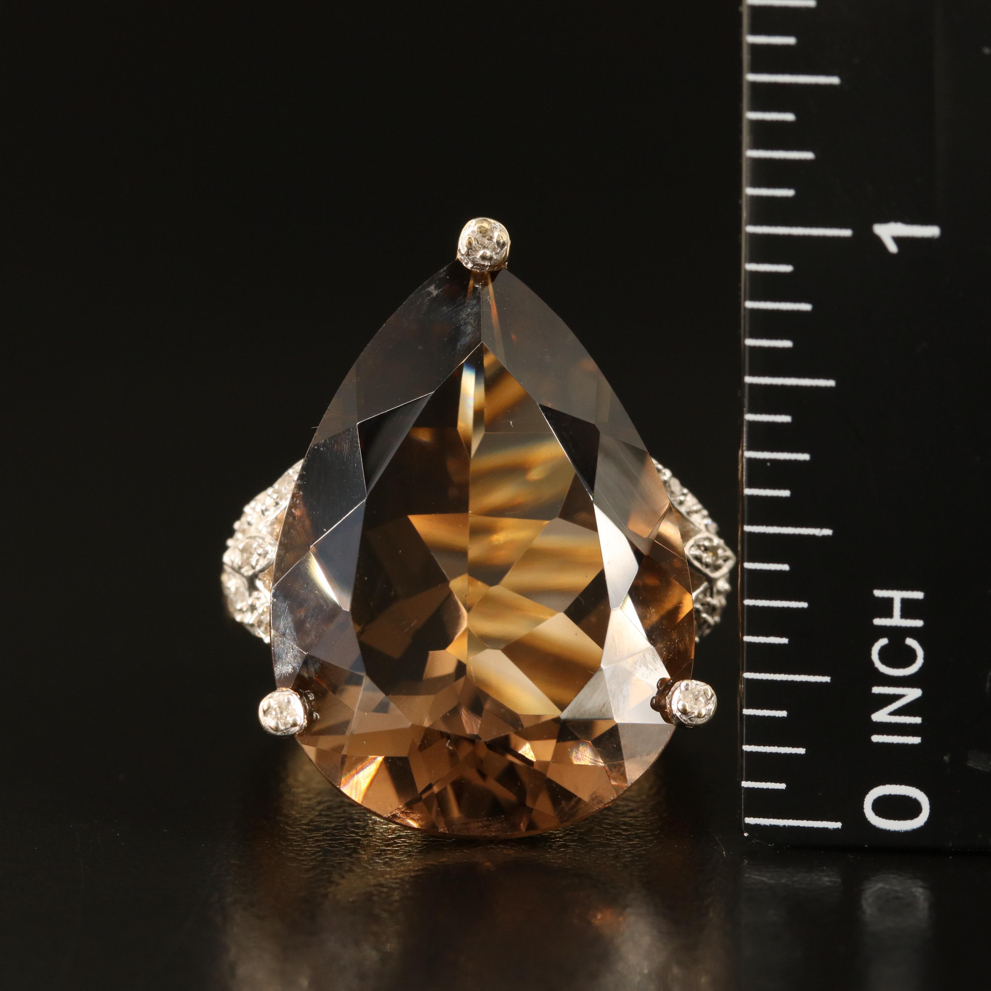10K 28.97 CT Smoky Quartz and Diamond Ring