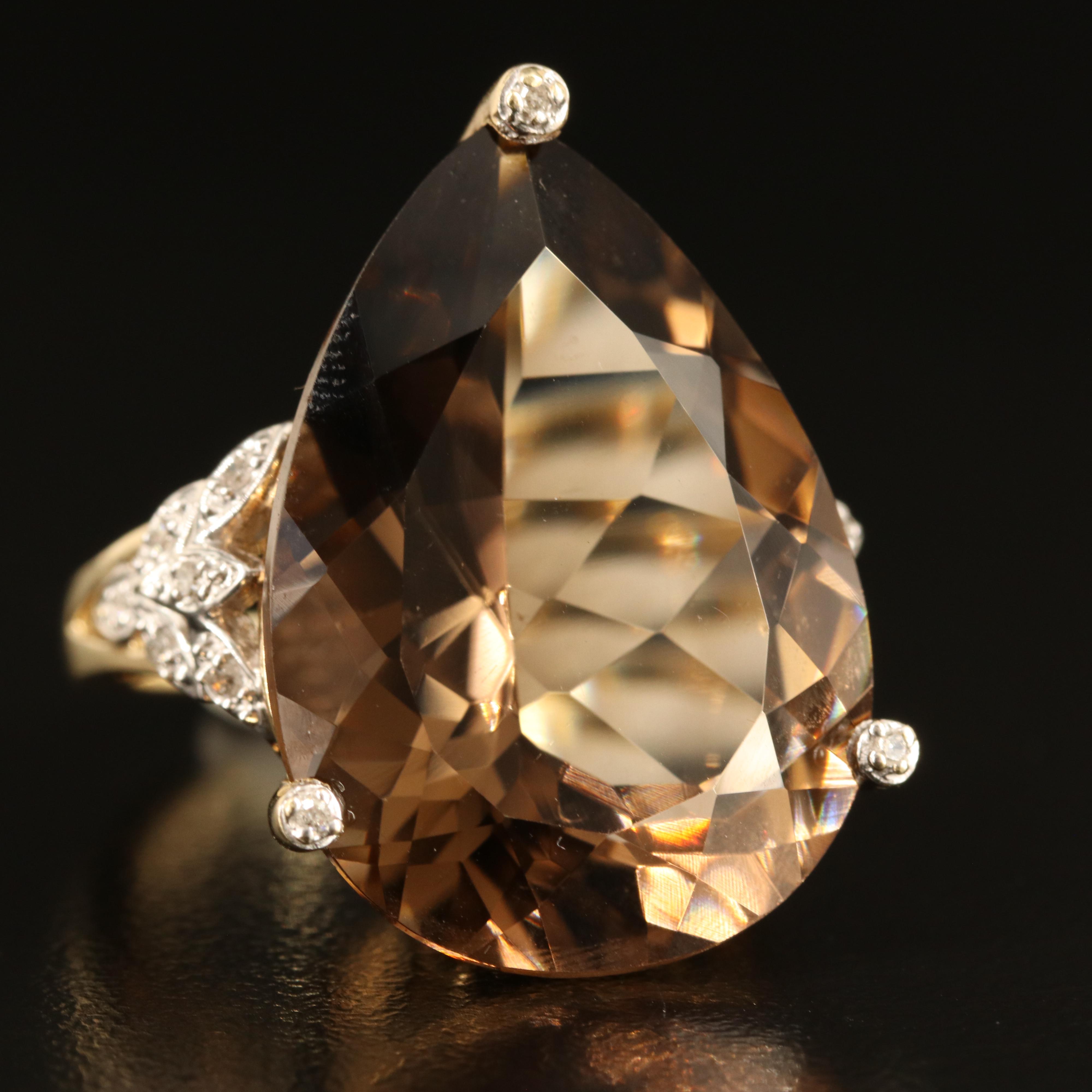 10K 28.97 CT Smoky Quartz and Diamond Ring