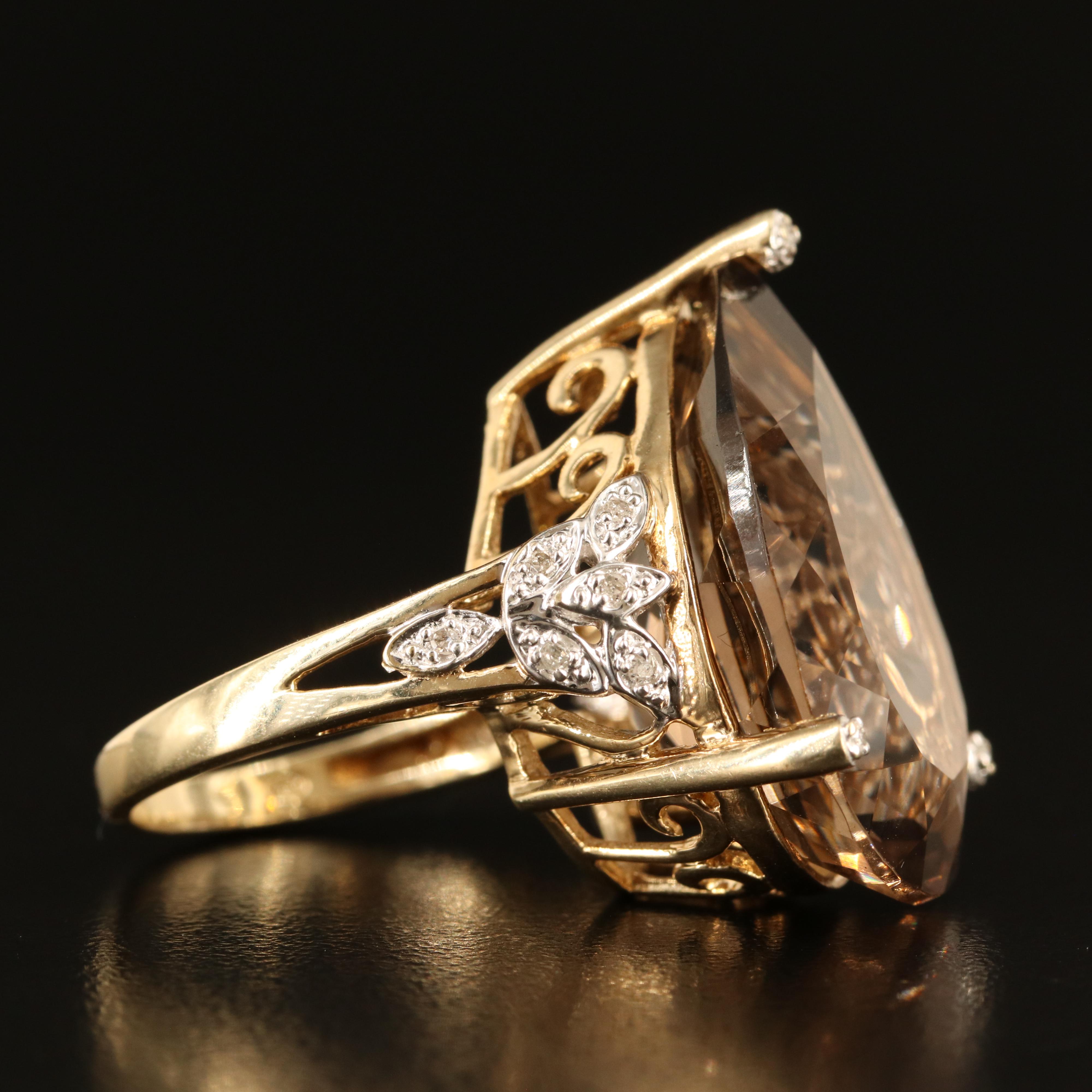 10K 28.97 CT Smoky Quartz and Diamond Ring