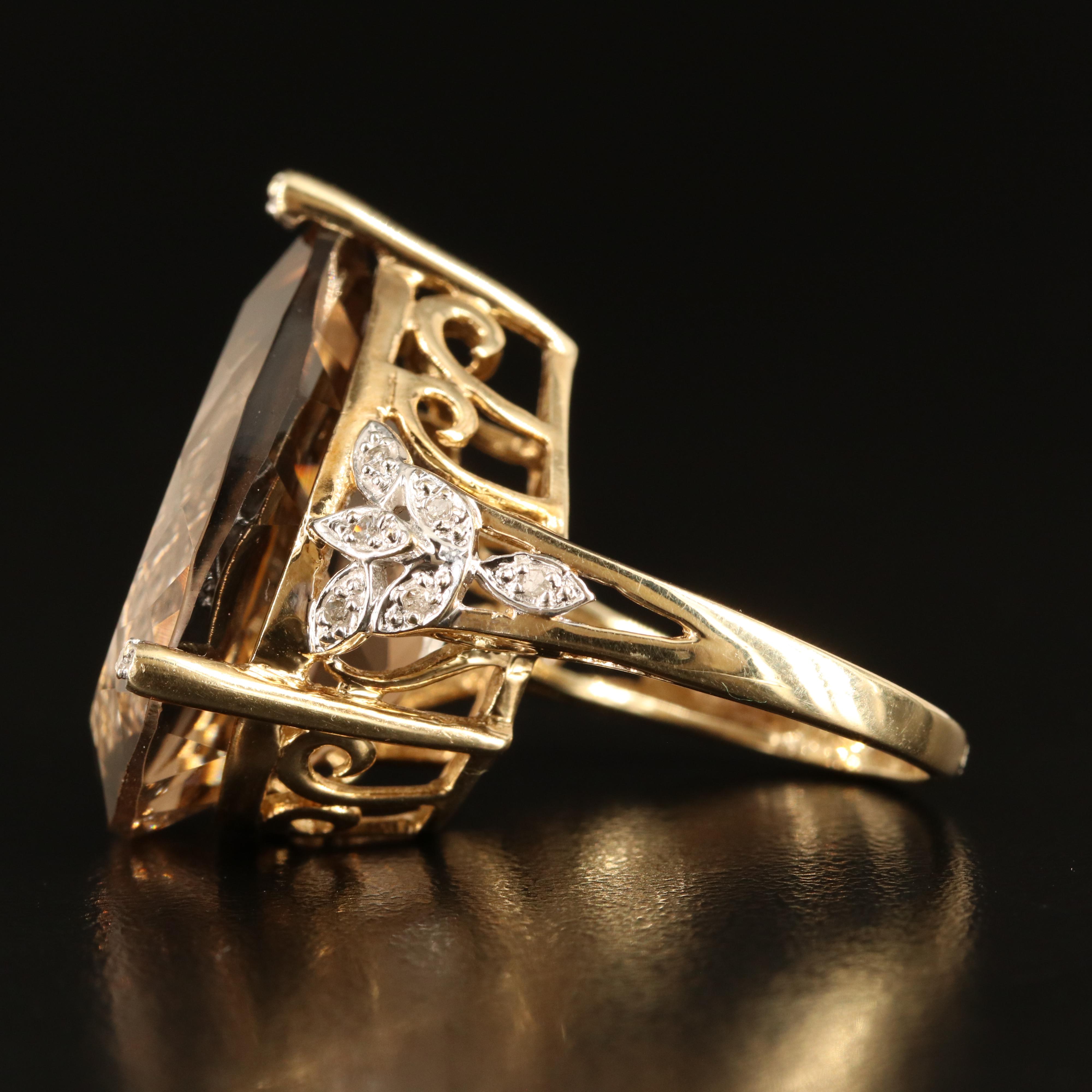 10K 28.97 CT Smoky Quartz and Diamond Ring