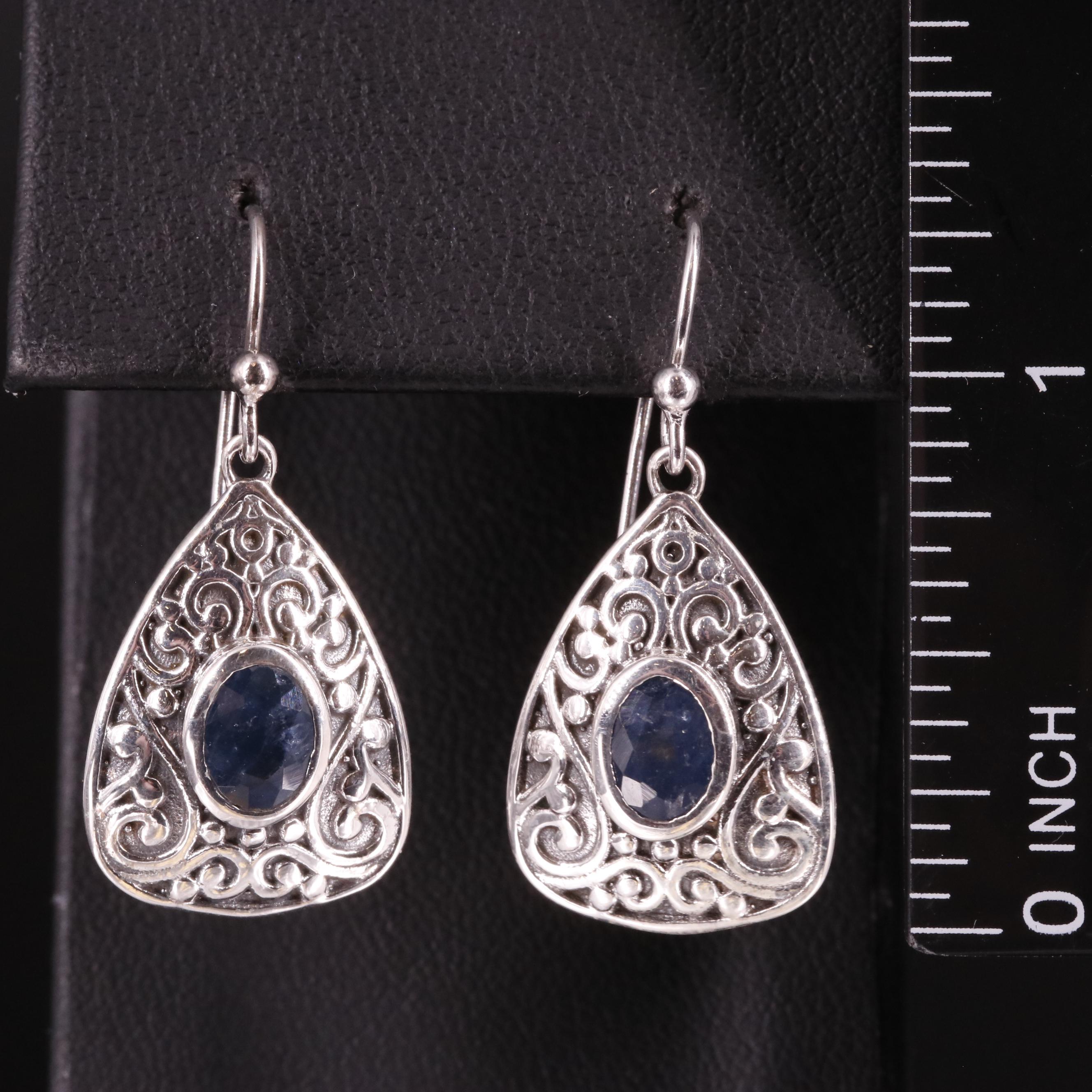 Bali Style Sterling and Sapphire Drop Earrings