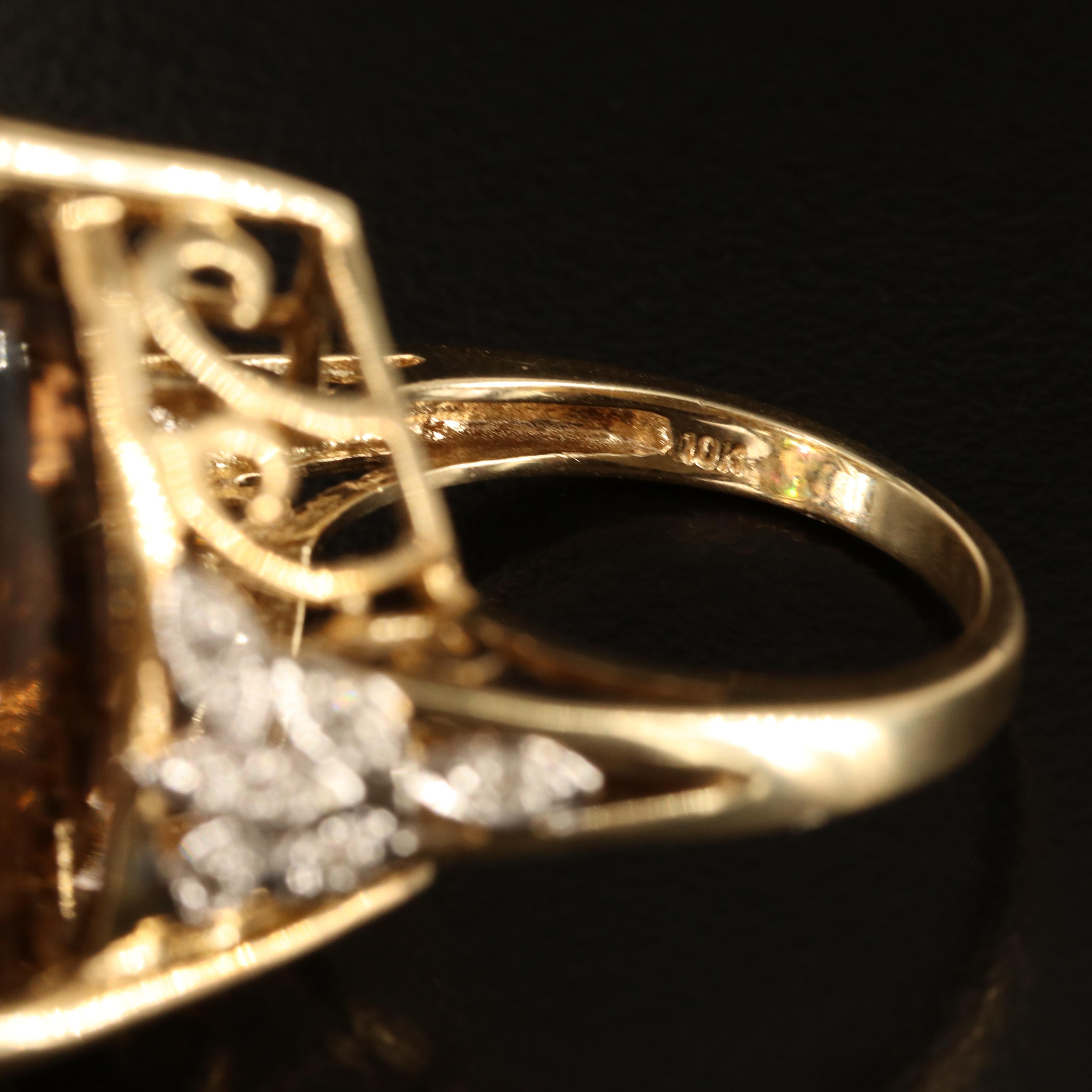 10K 28.97 CT Smoky Quartz and Diamond Ring