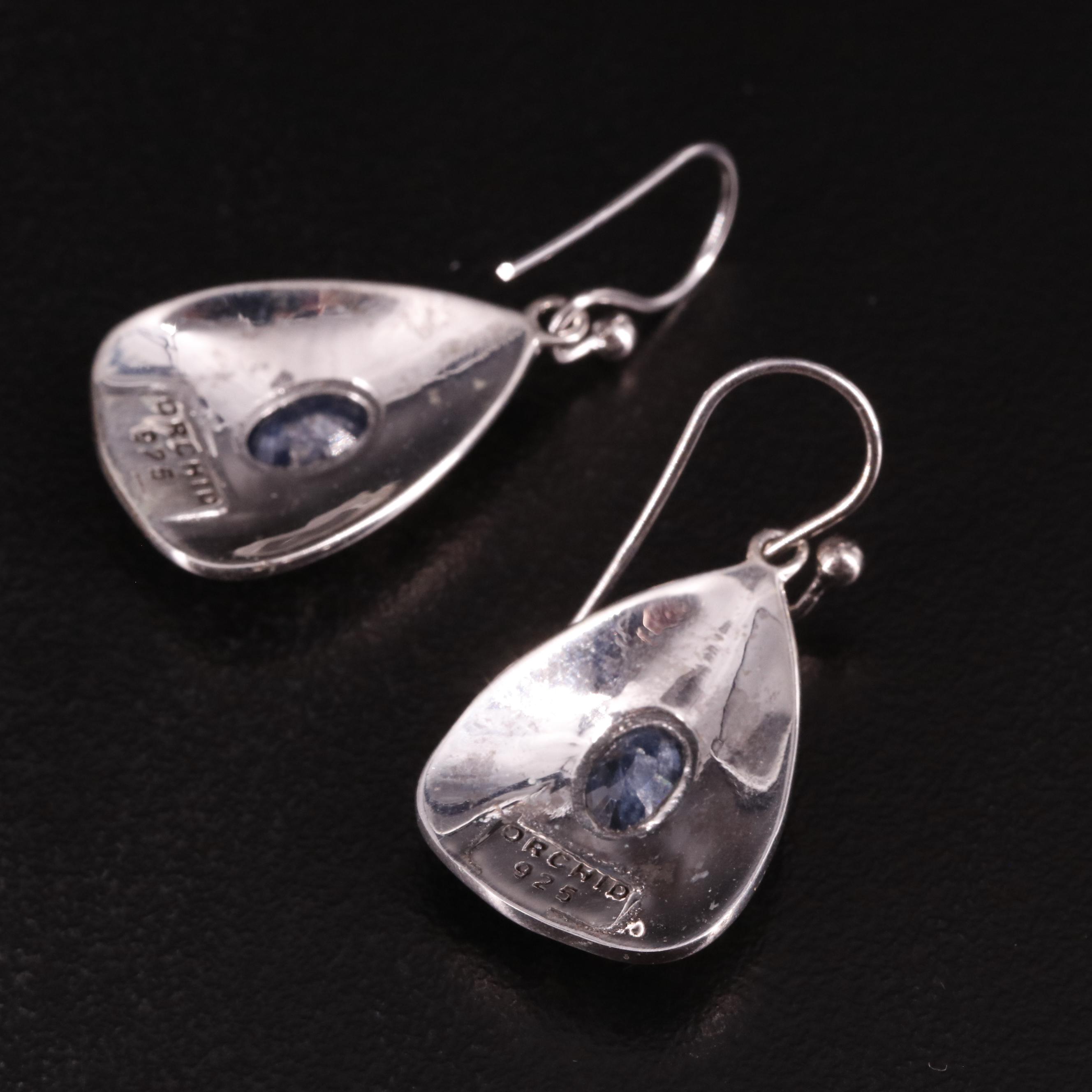 Bali Style Sterling and Sapphire Drop Earrings
