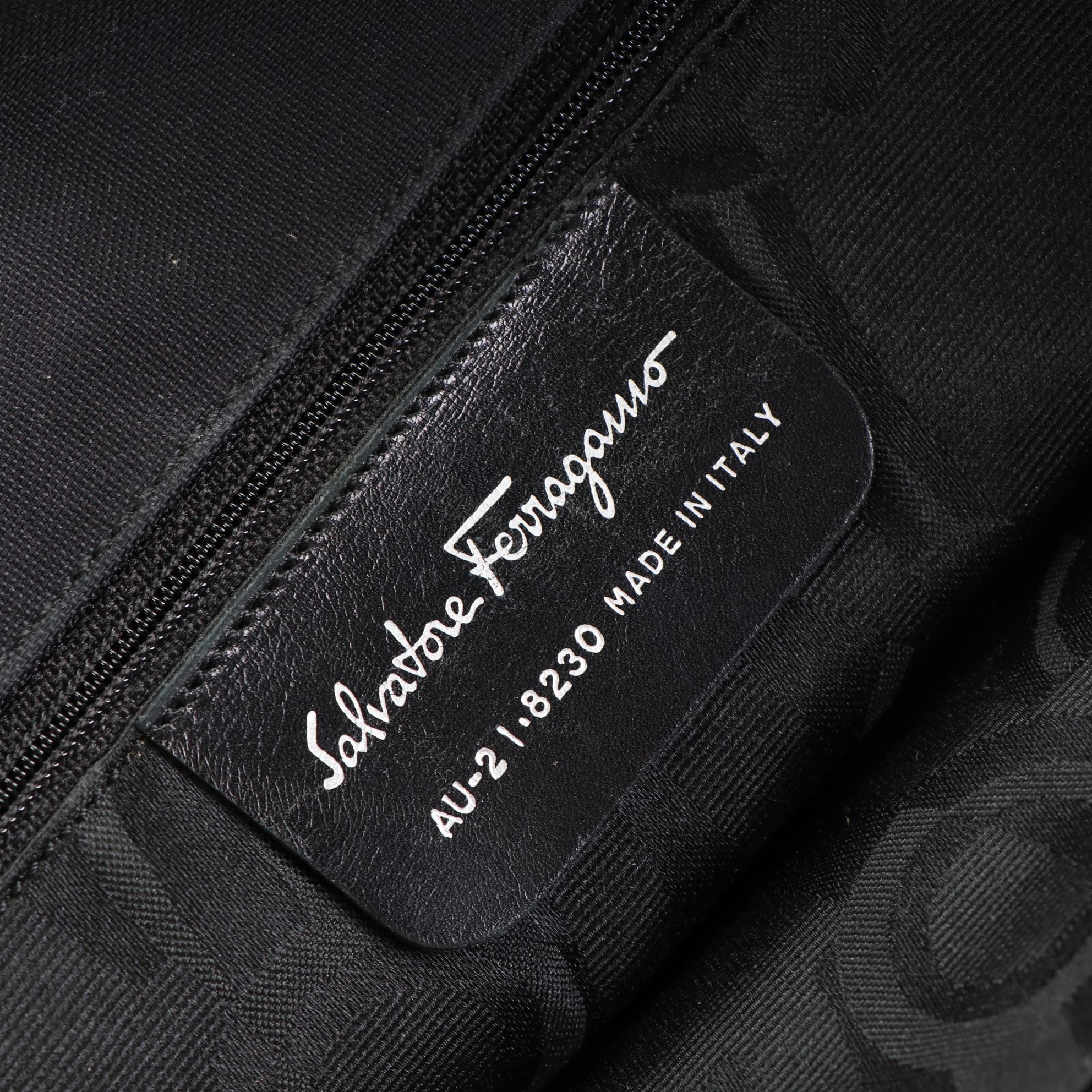 Salvatore Ferragamo Black Canvas Tote Bag with Vara Chain Straps