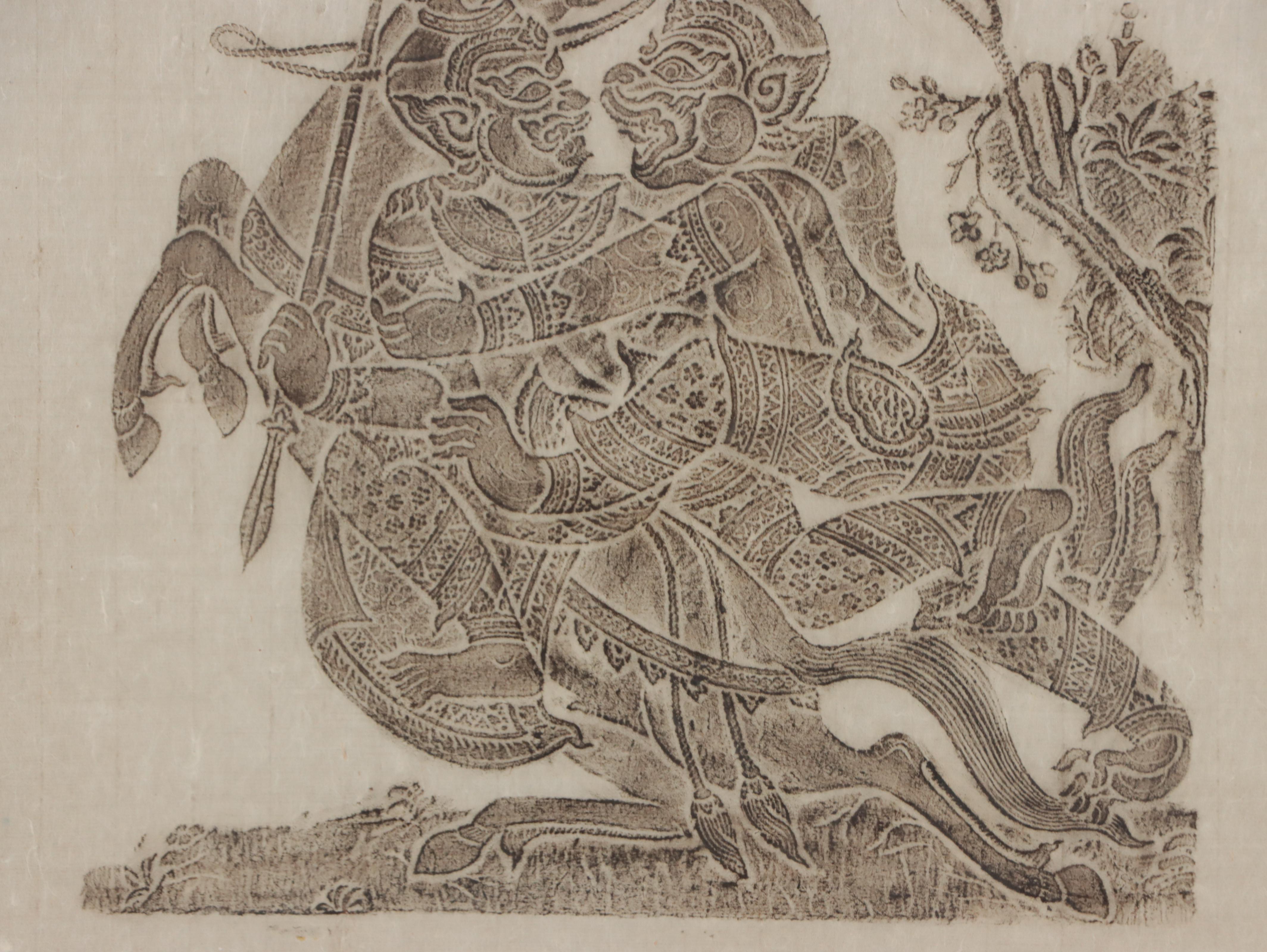 Thai Brass Rubbings of Scenes from the Ramakien, Circa 1975