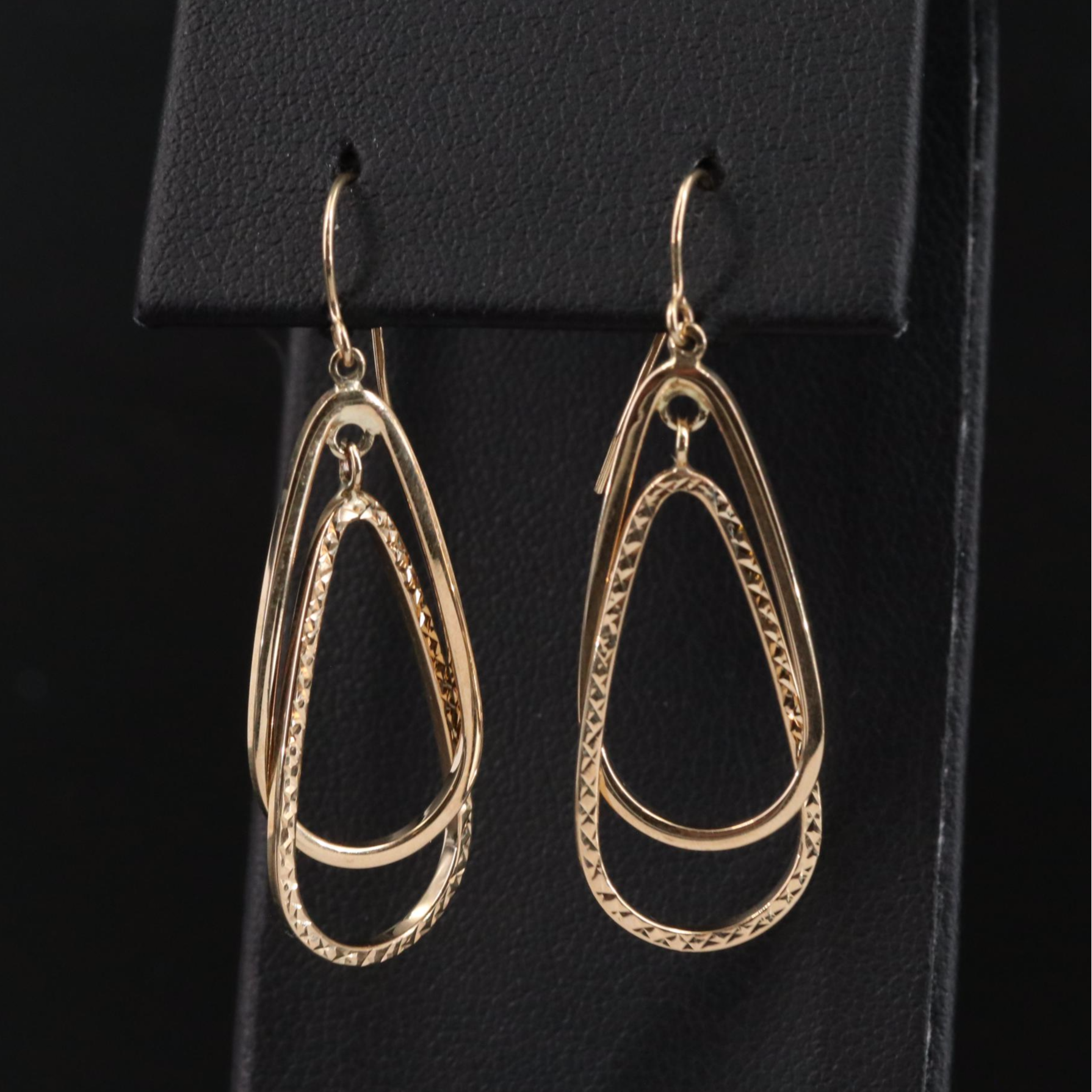 14K Double Teardrop Dangle Hoop Earrings
