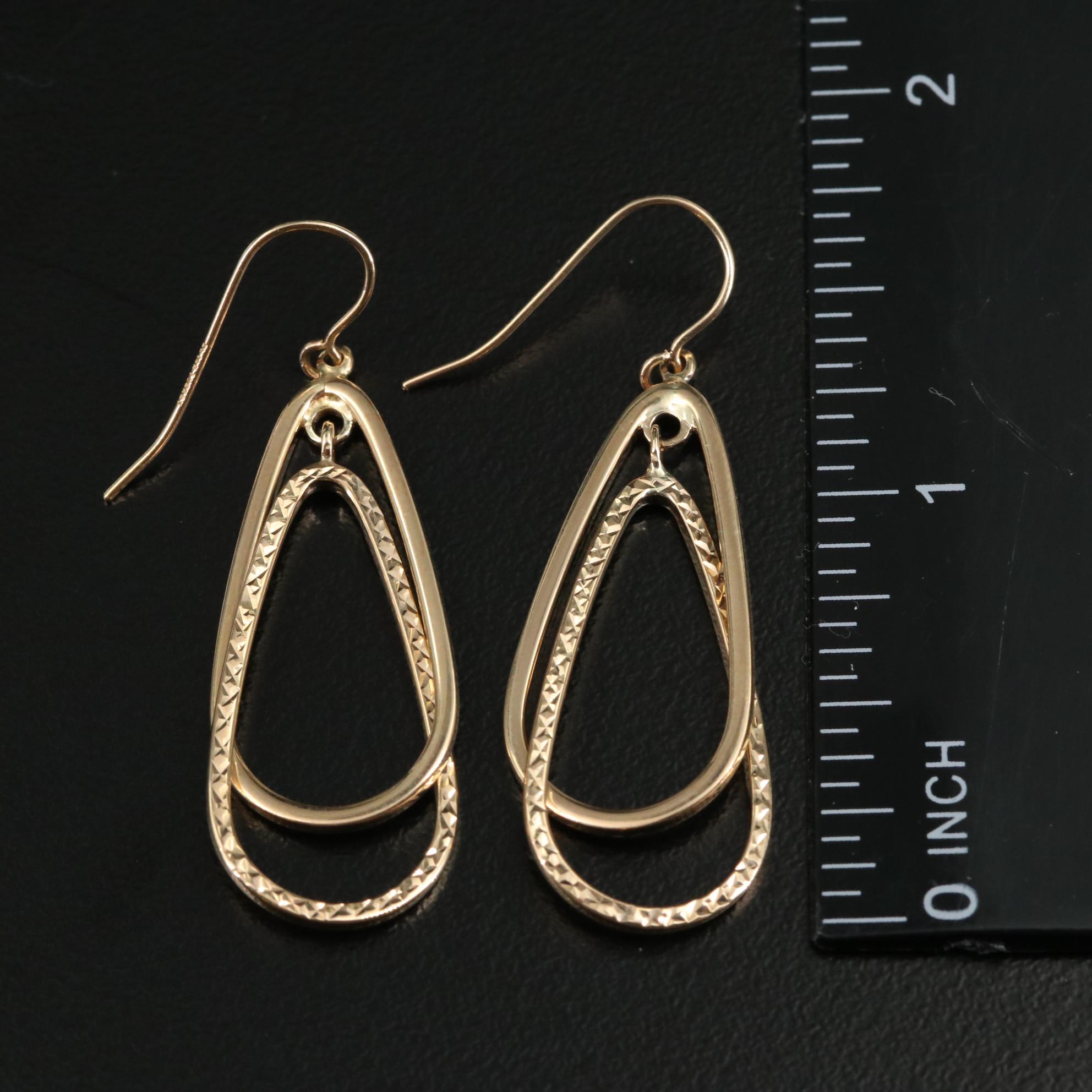 14K Double Teardrop Dangle Hoop Earrings
