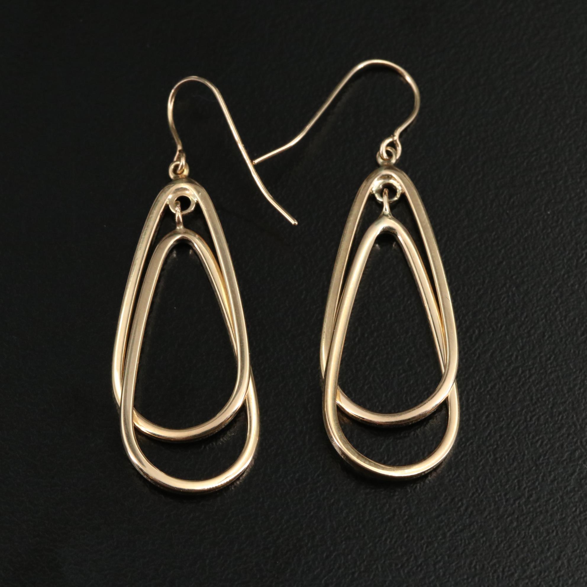 14K Double Teardrop Dangle Hoop Earrings