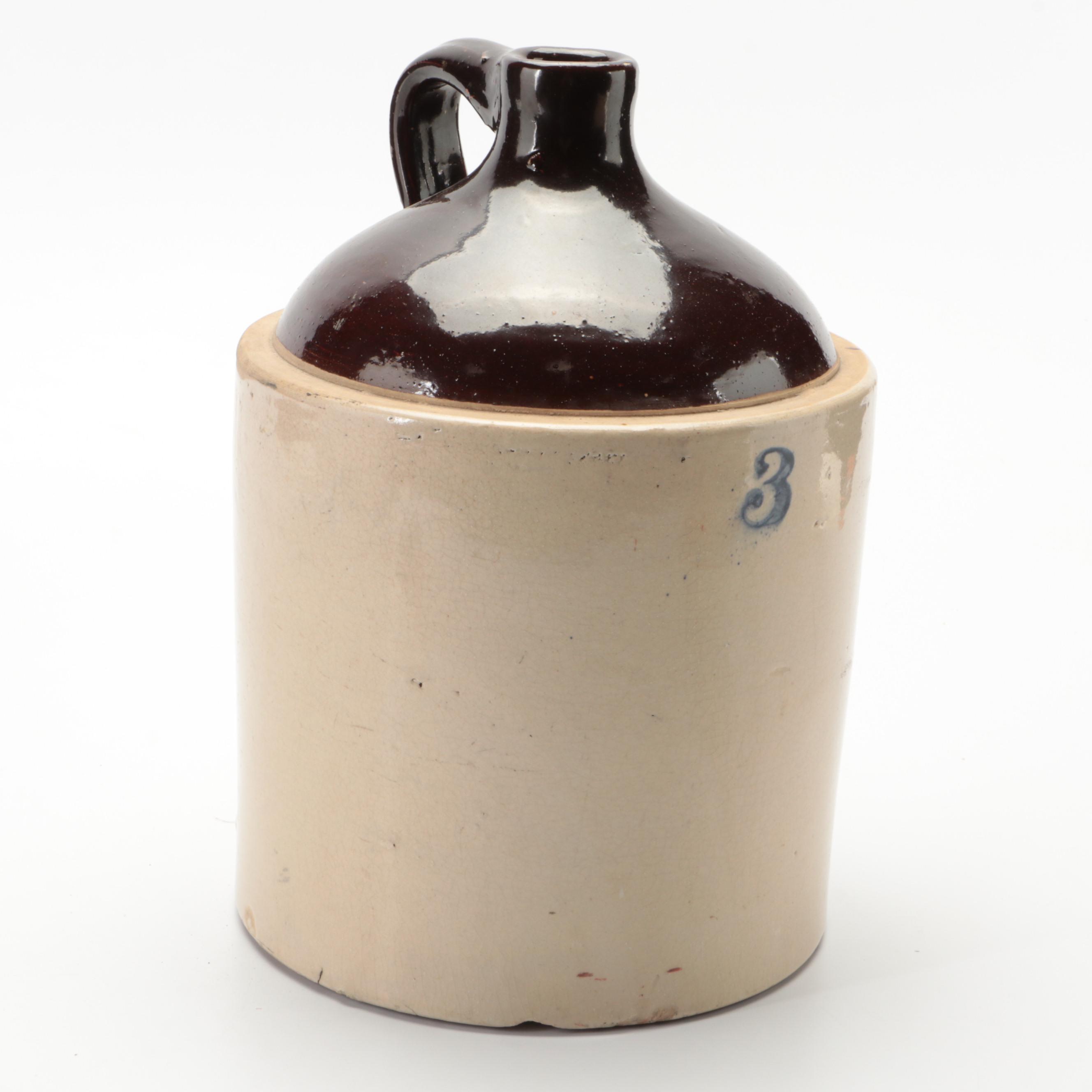Macomb Pottery Co. Two-Gallon Crock with Other Three-Gallon Stoneware Jug