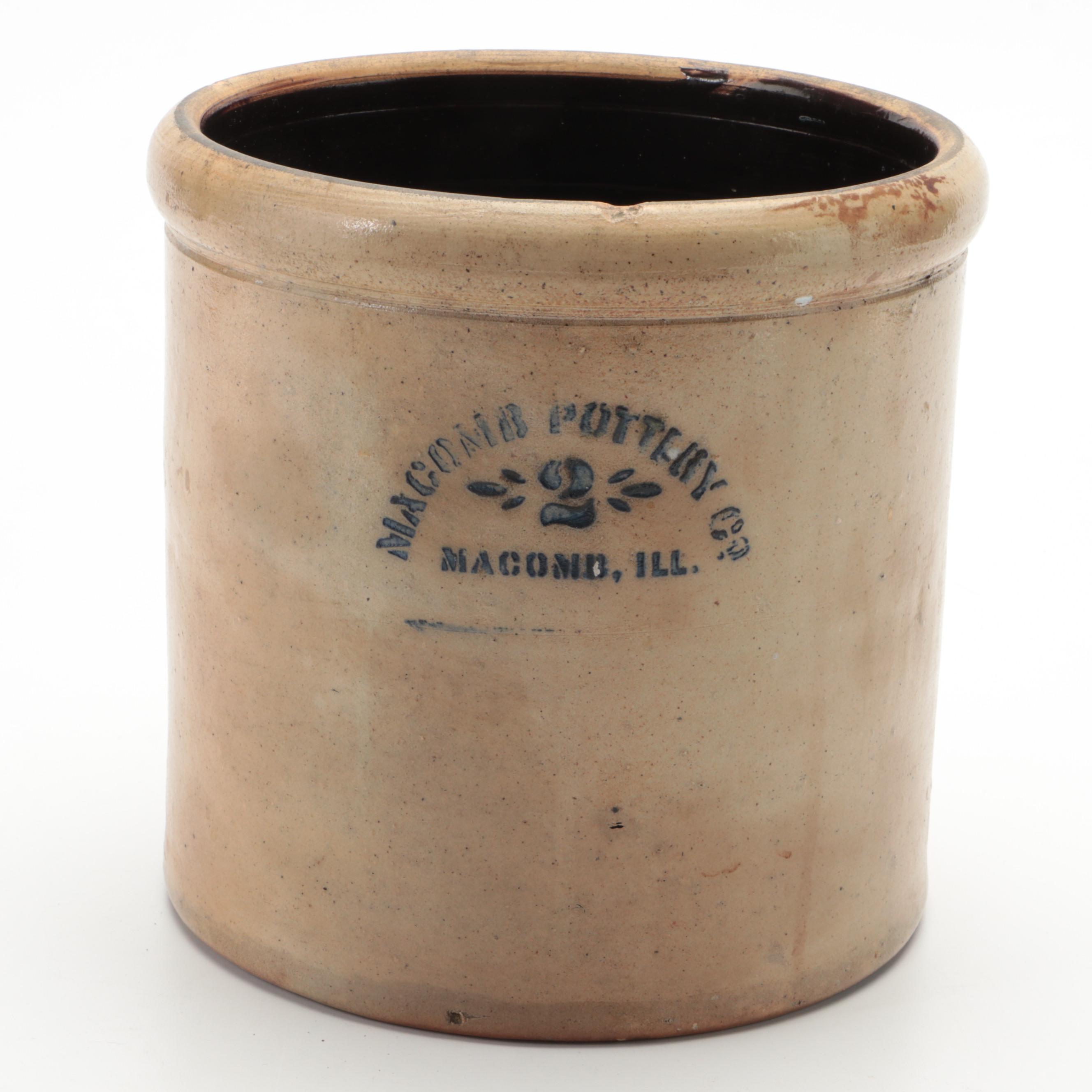 Macomb Pottery Co. Two-Gallon Crock with Other Three-Gallon Stoneware Jug