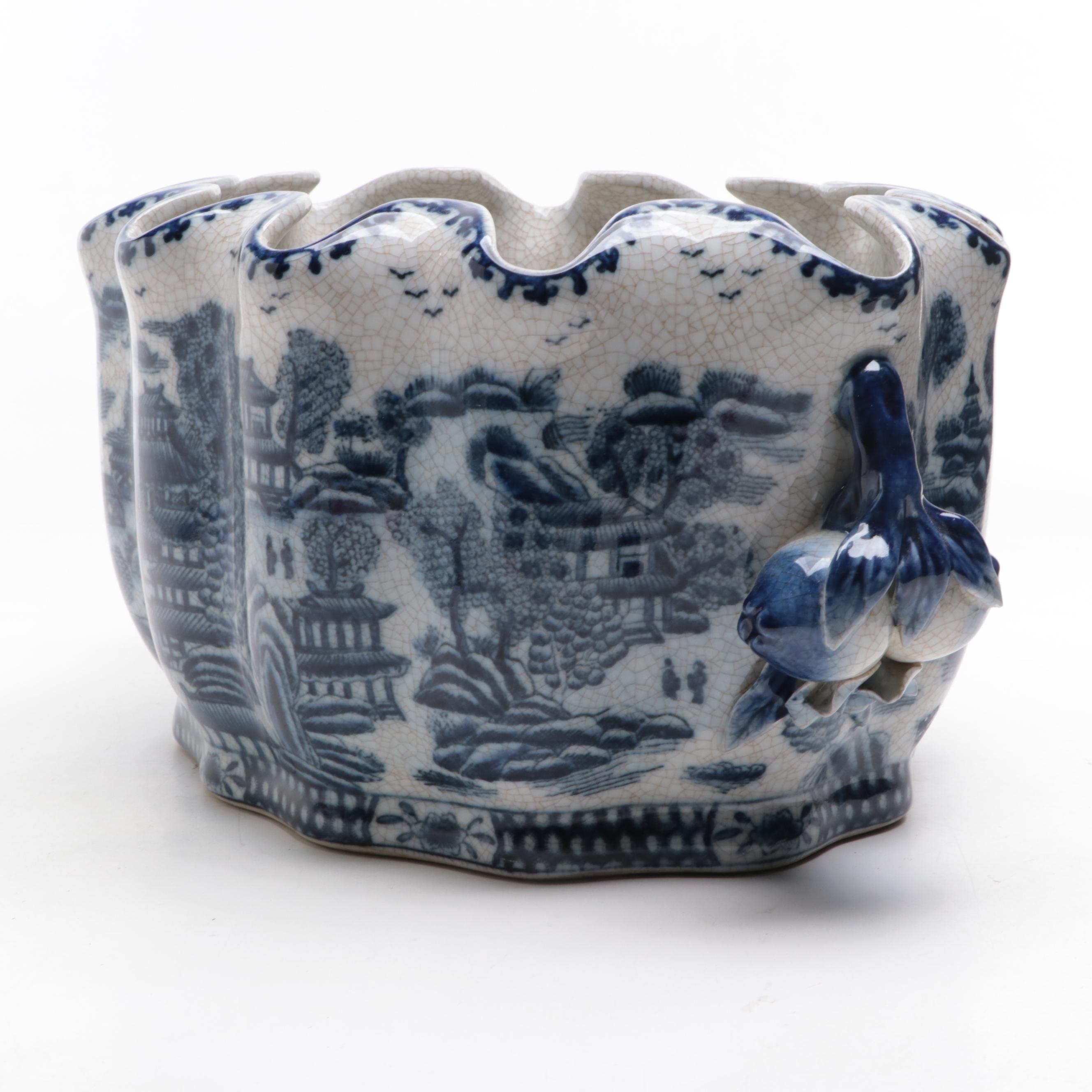 Chinese Crackled Finish Blue and White Porcelain Bowl