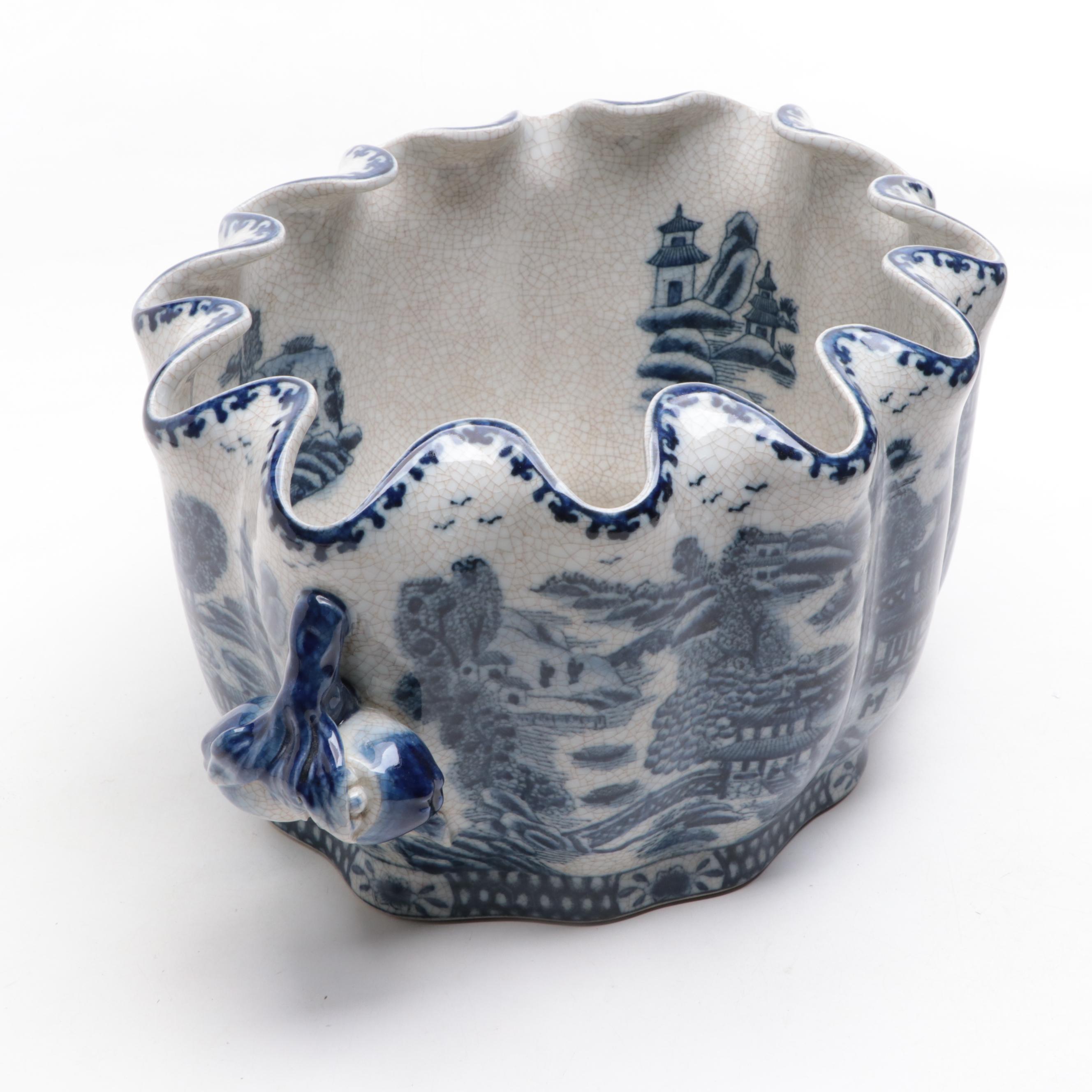 Chinese Crackled Finish Blue and White Porcelain Bowl