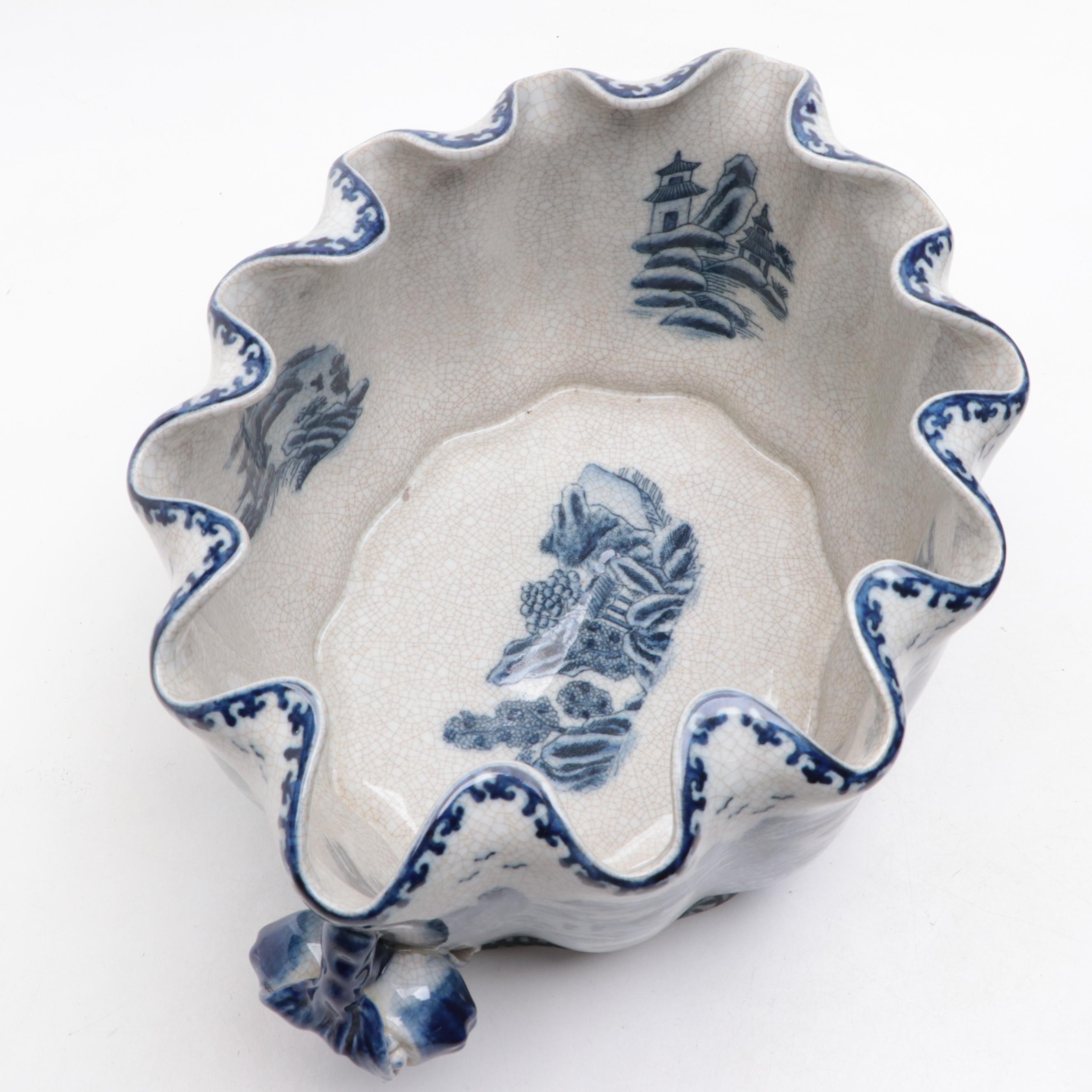 Chinese Crackled Finish Blue and White Porcelain Bowl