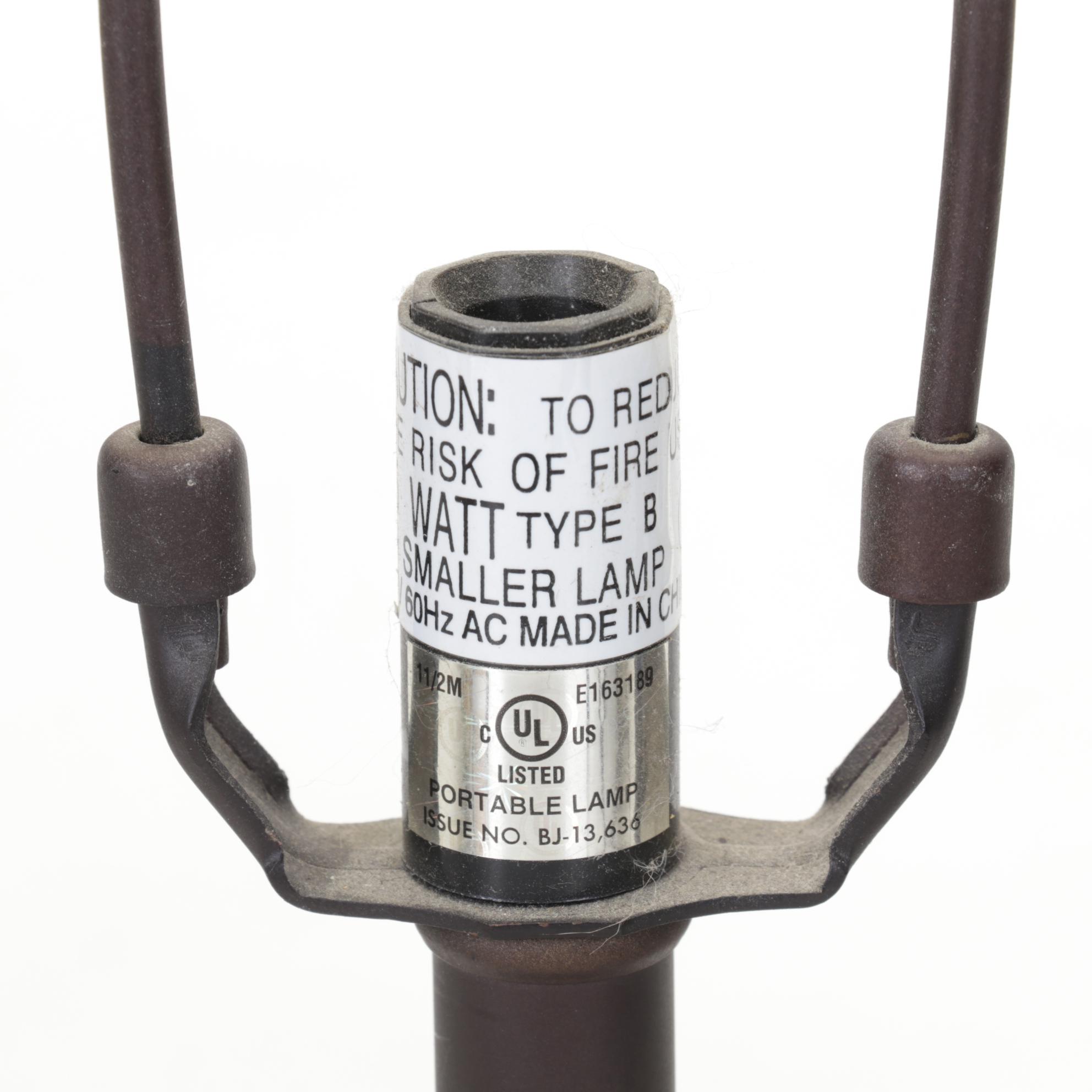 Pair of Hummingbird and Flowers Slag Glass and Metal Boudoir Lamps