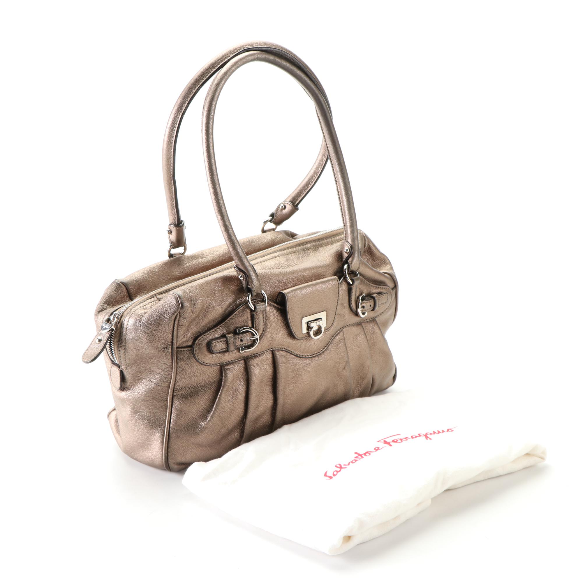 Salvatore Ferragamo Gancini Shoulder Bag in Metallic Leather