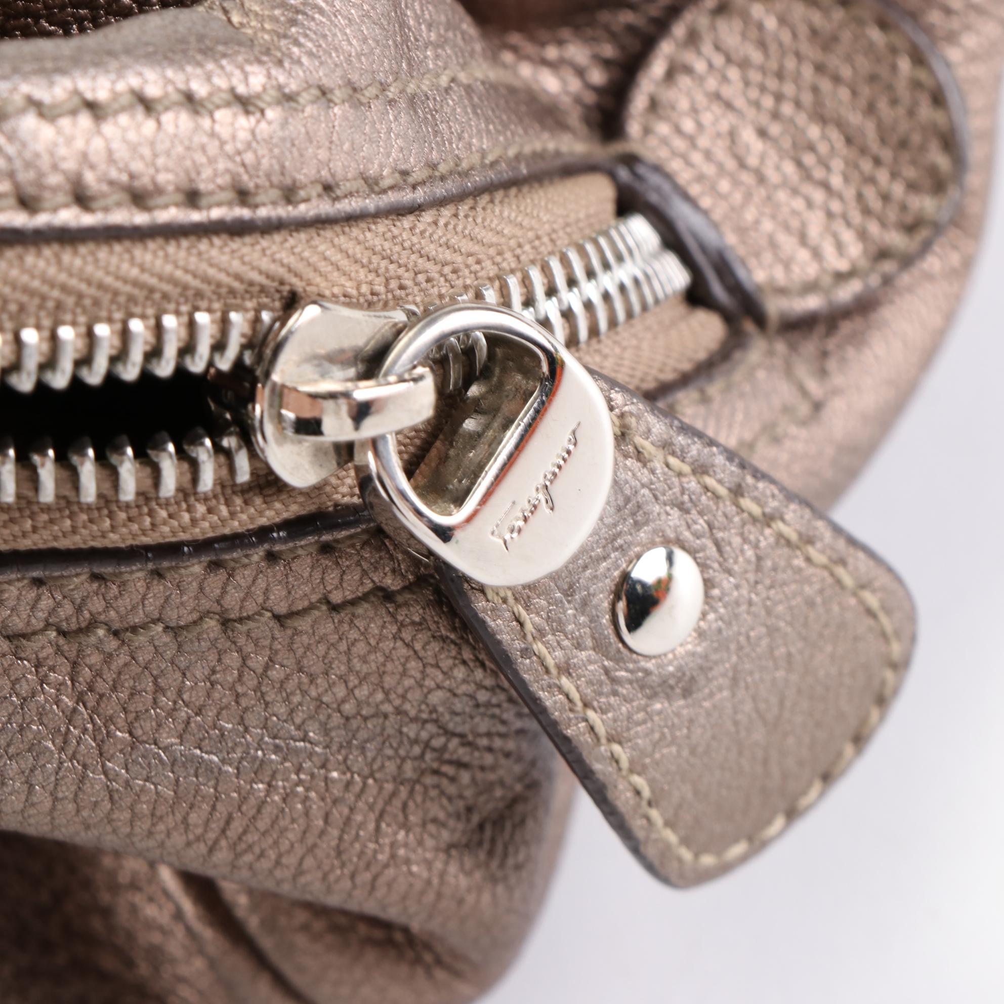 Salvatore Ferragamo Gancini Shoulder Bag in Metallic Leather