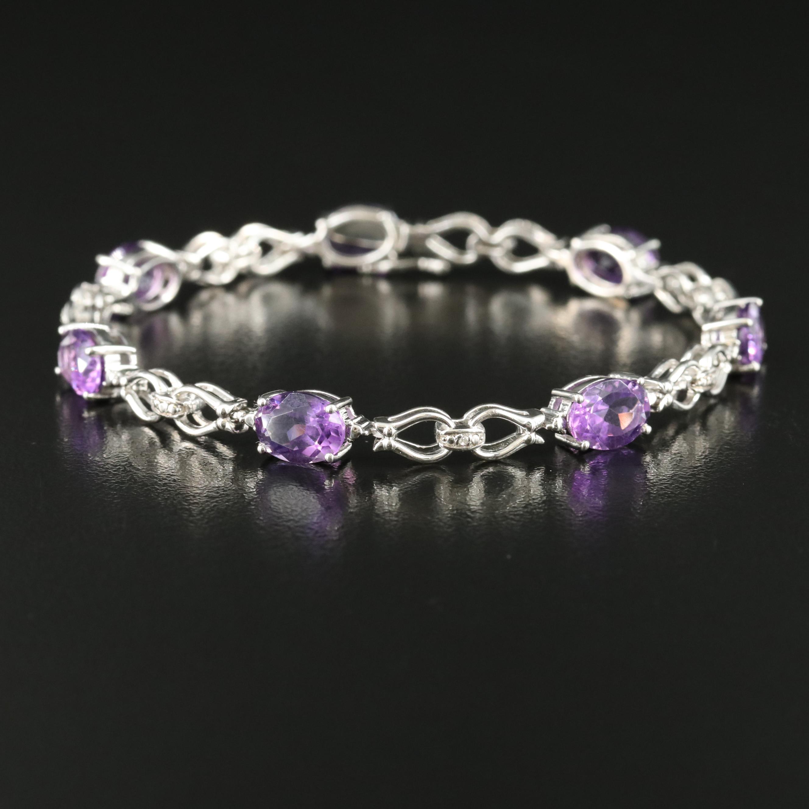 Sterling Amethyst and Diamond Bracelet