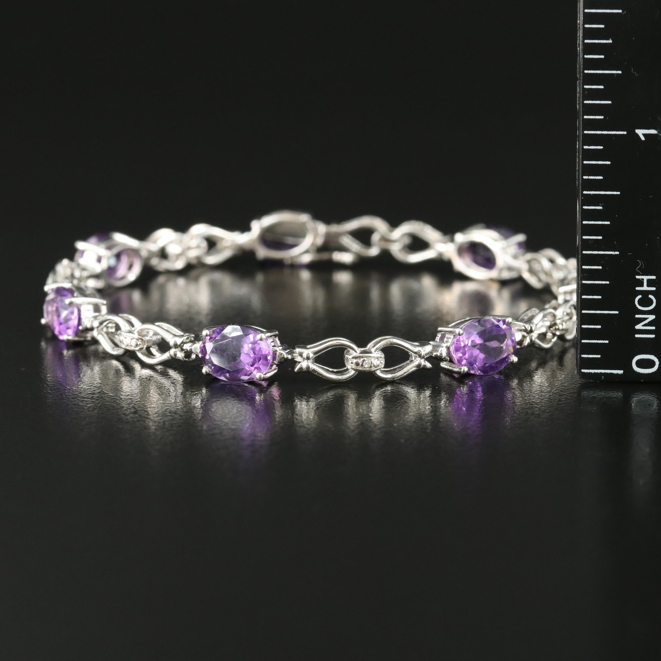 Sterling Amethyst and Diamond Bracelet
