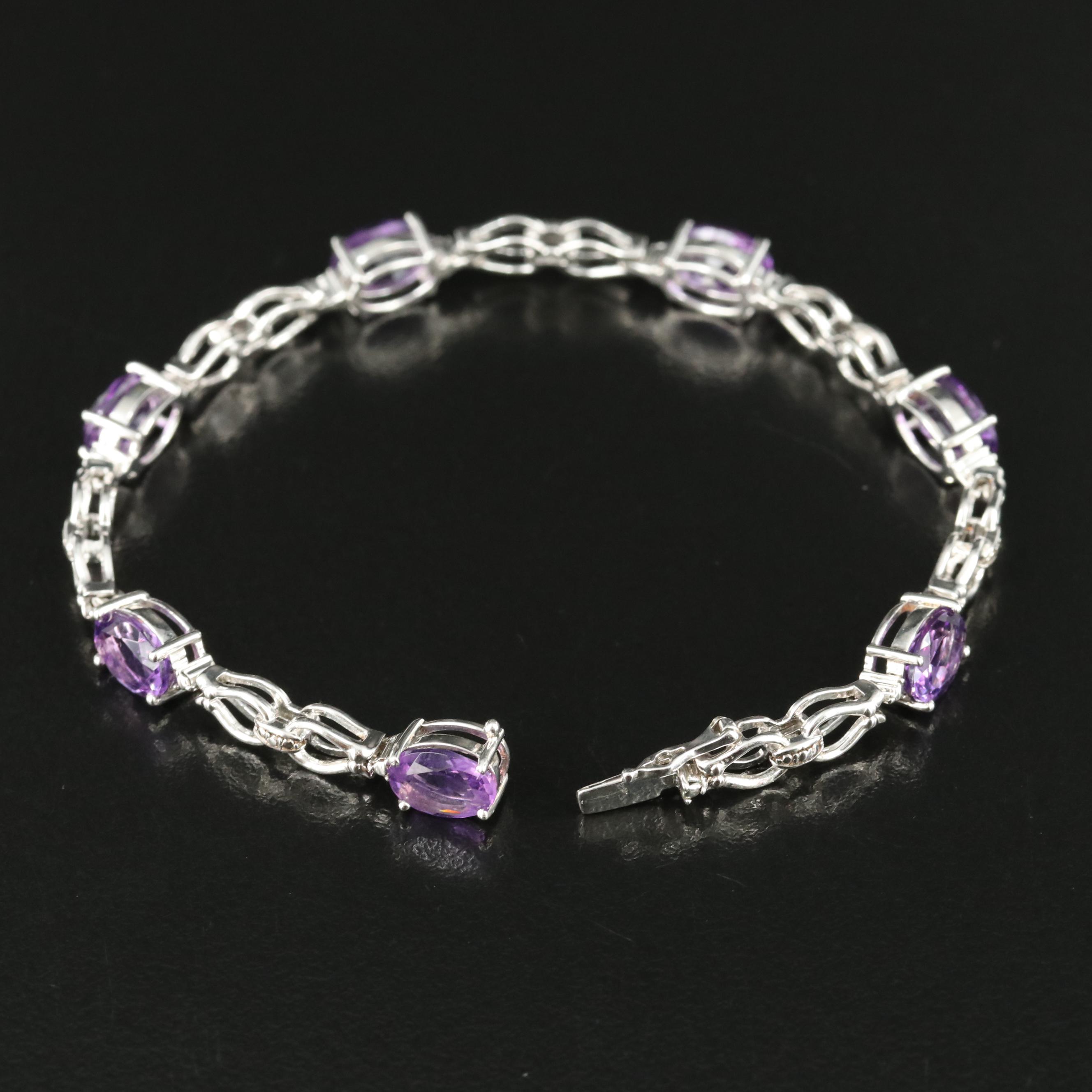 Sterling Amethyst and Diamond Bracelet