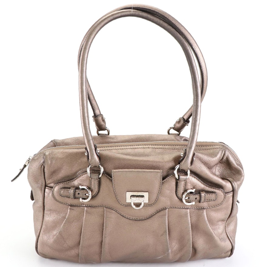 Salvatore Ferragamo Gancini Shoulder Bag in Metallic Leather