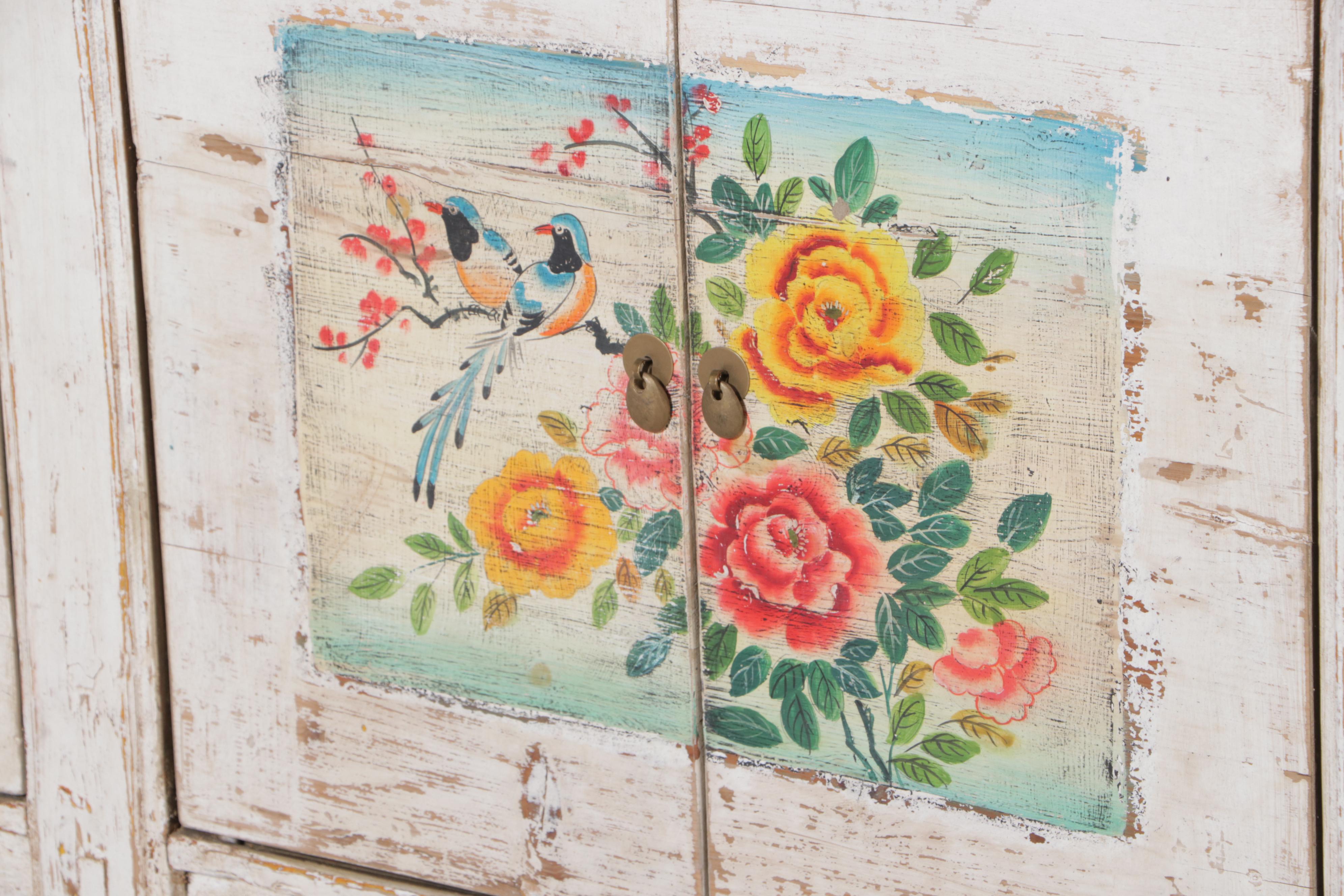 Provincial Chinese Paint-Decorated Pine Cabinet