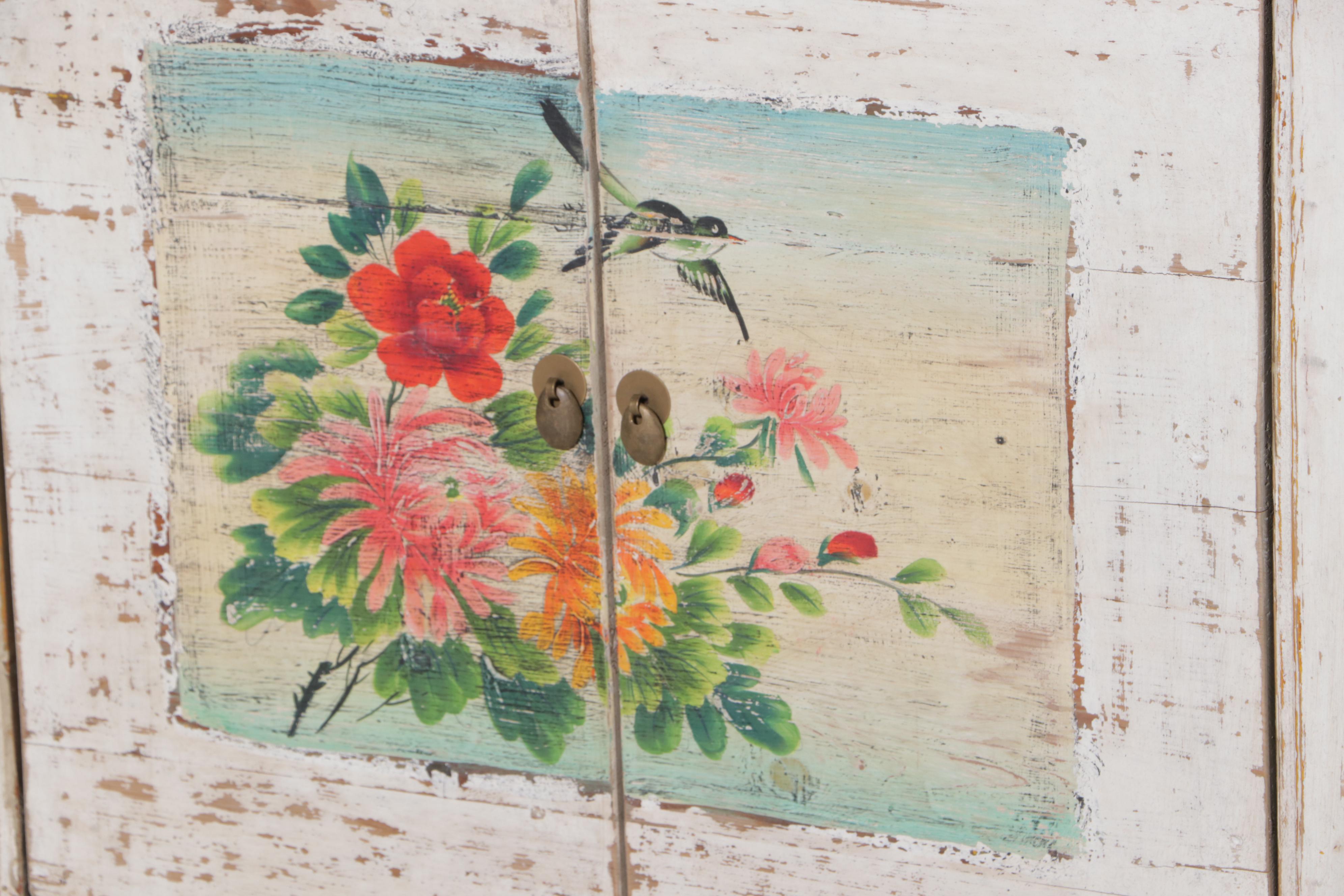 Provincial Chinese Paint-Decorated Pine Cabinet