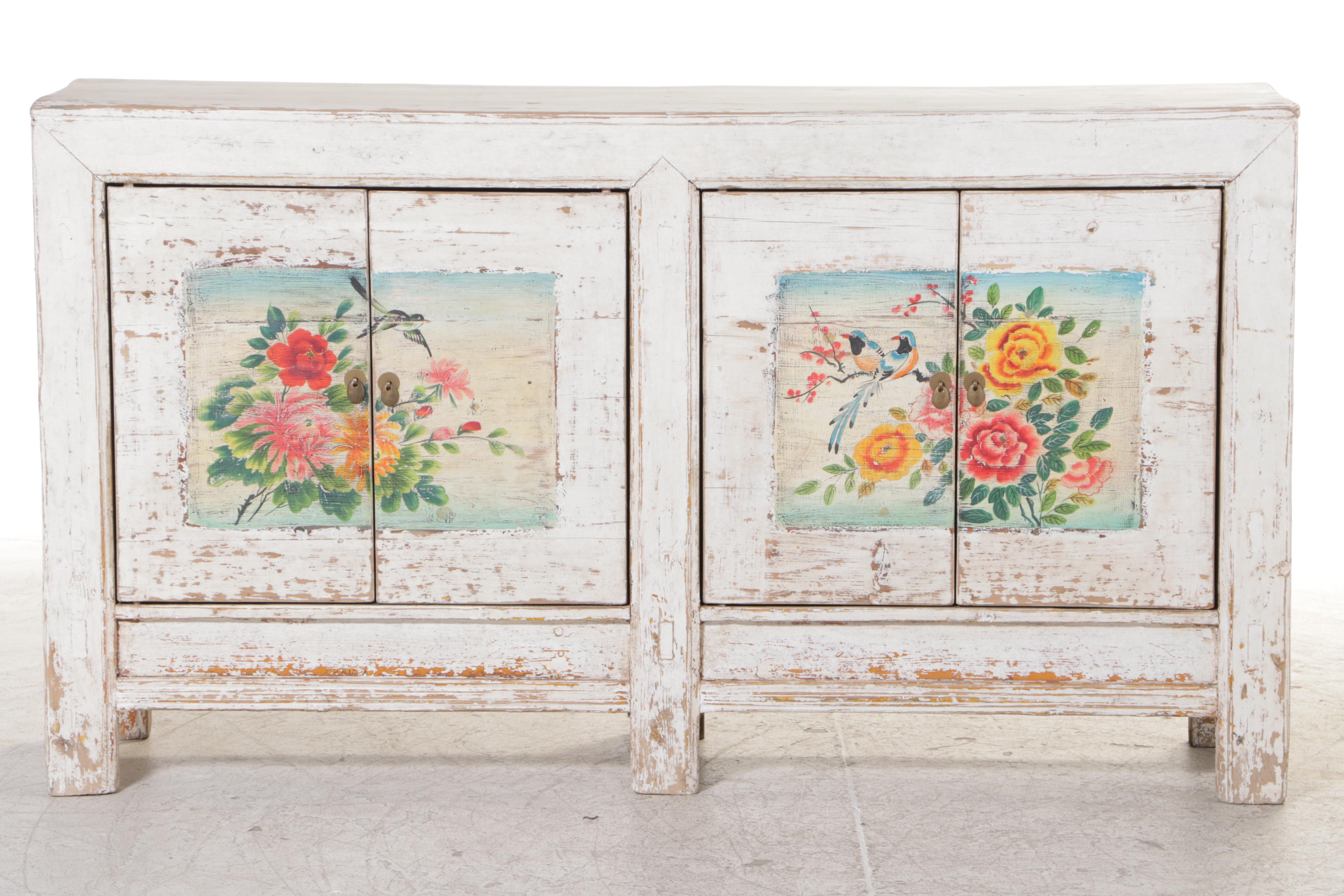 Provincial Chinese Paint-Decorated Pine Cabinet