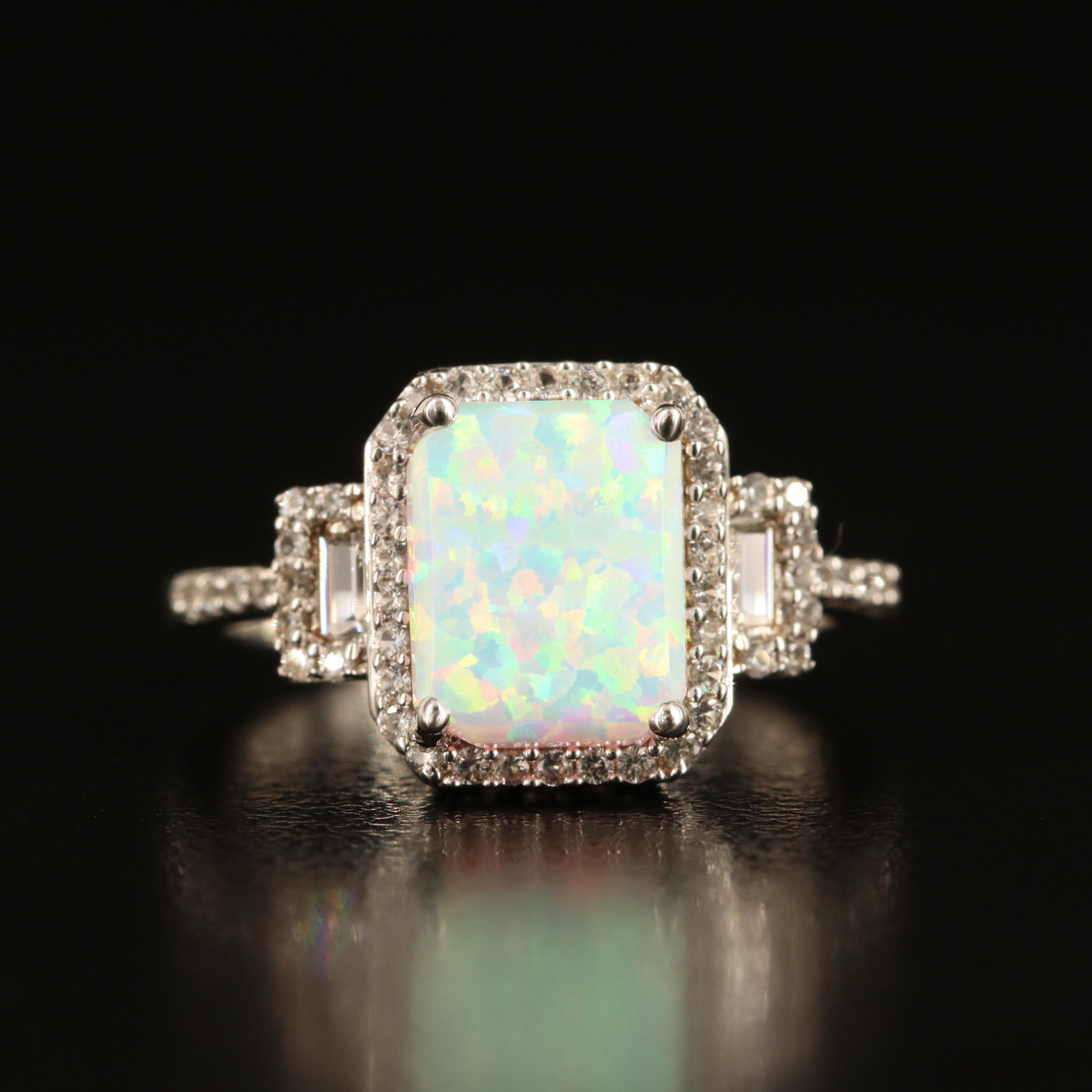 Sterling Opal and White Sapphire Ring