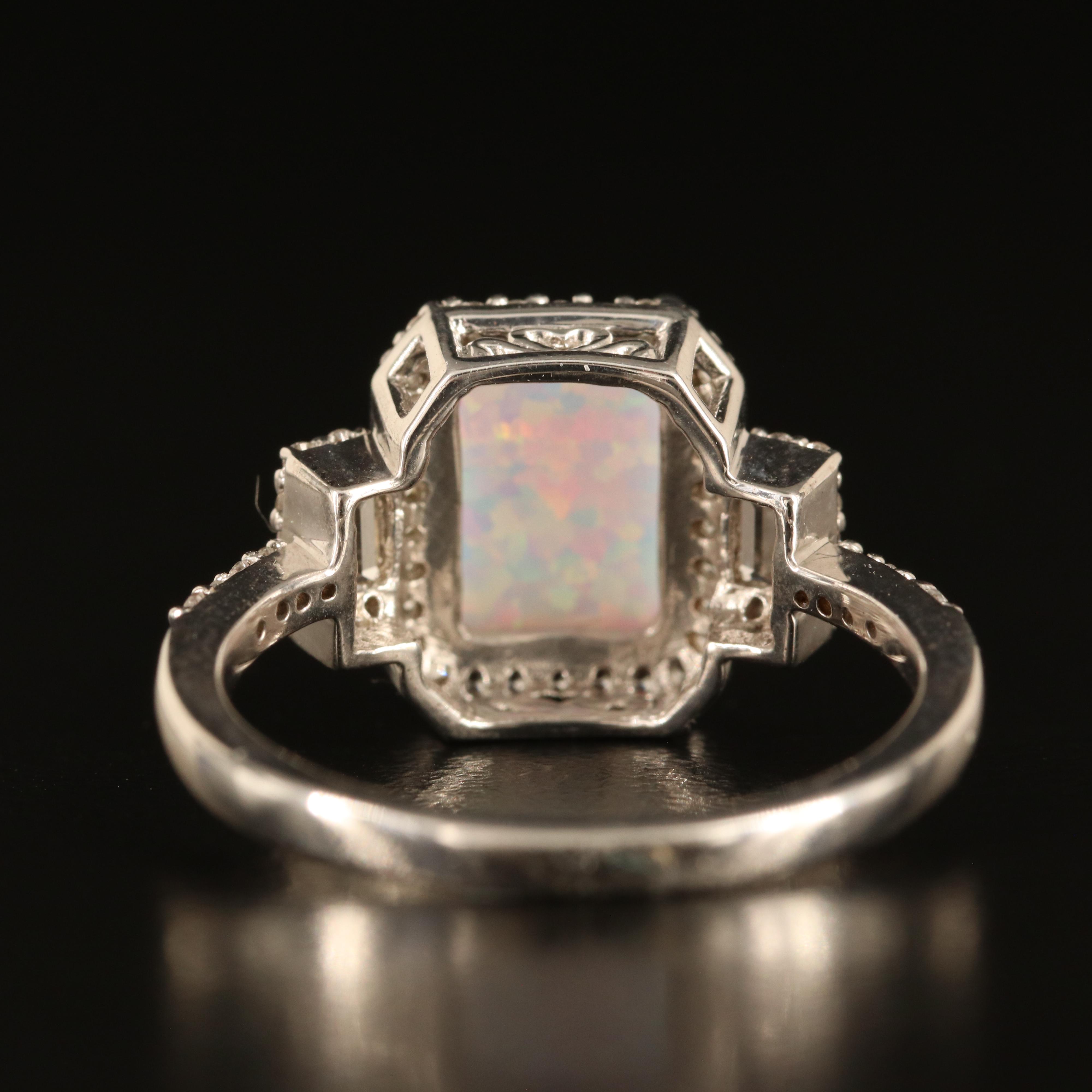 Sterling Opal and White Sapphire Ring