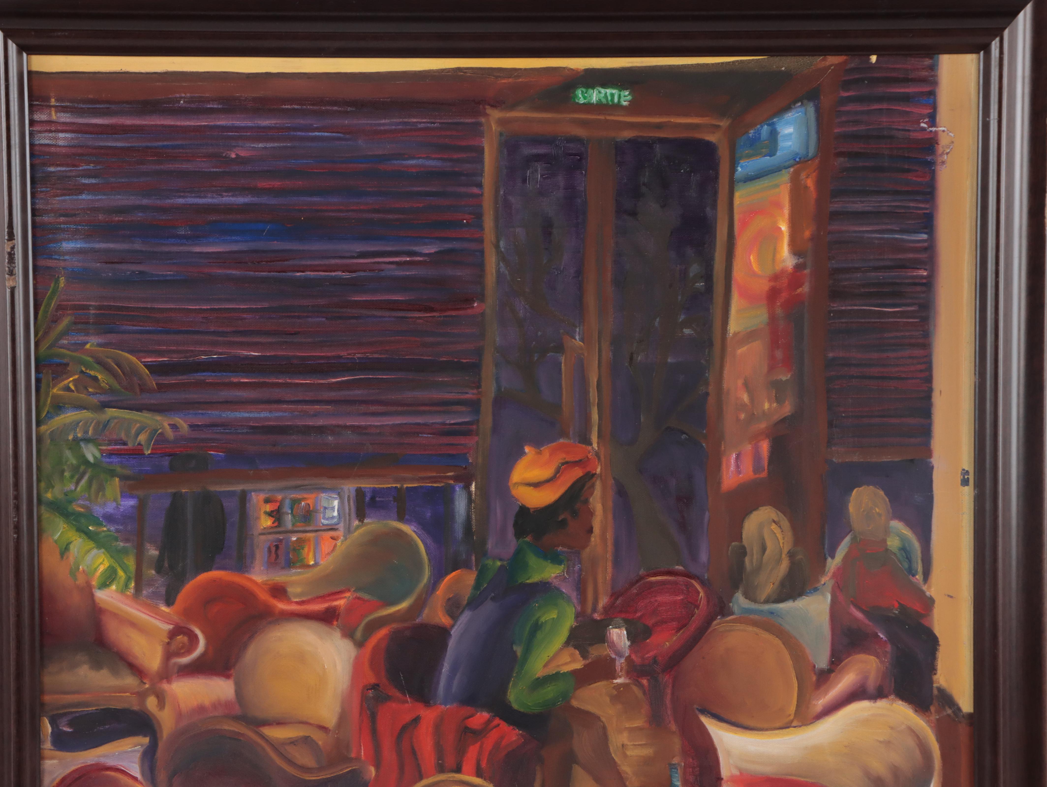 Oil Painting of a Woman in a Café, 21st Century