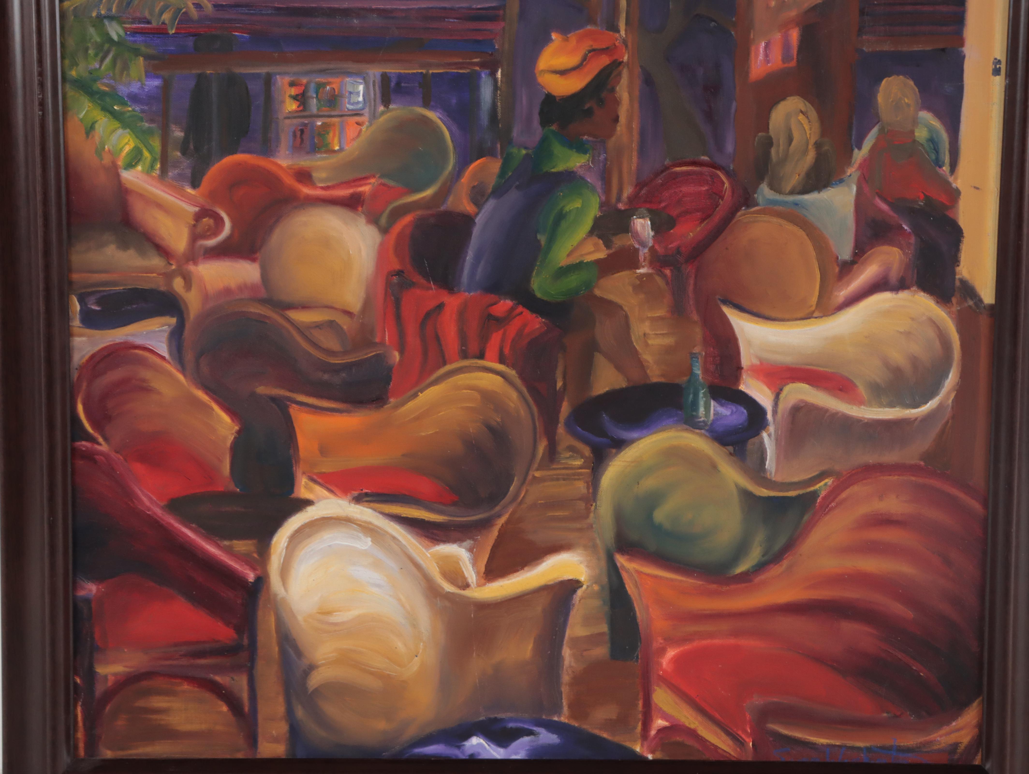 Oil Painting of a Woman in a Café, 21st Century