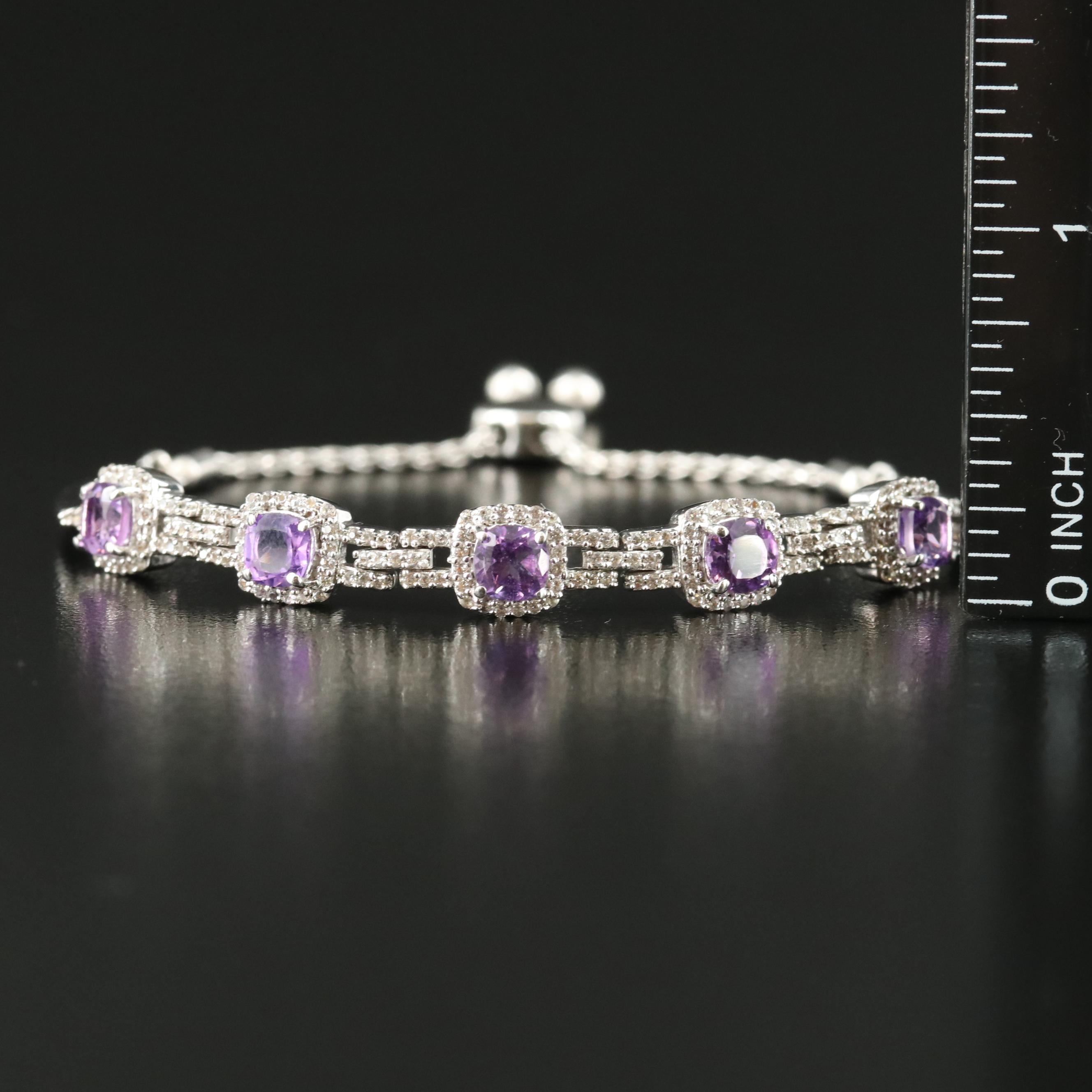 Sterling Amethyst and Topaz Bolo Bracelet