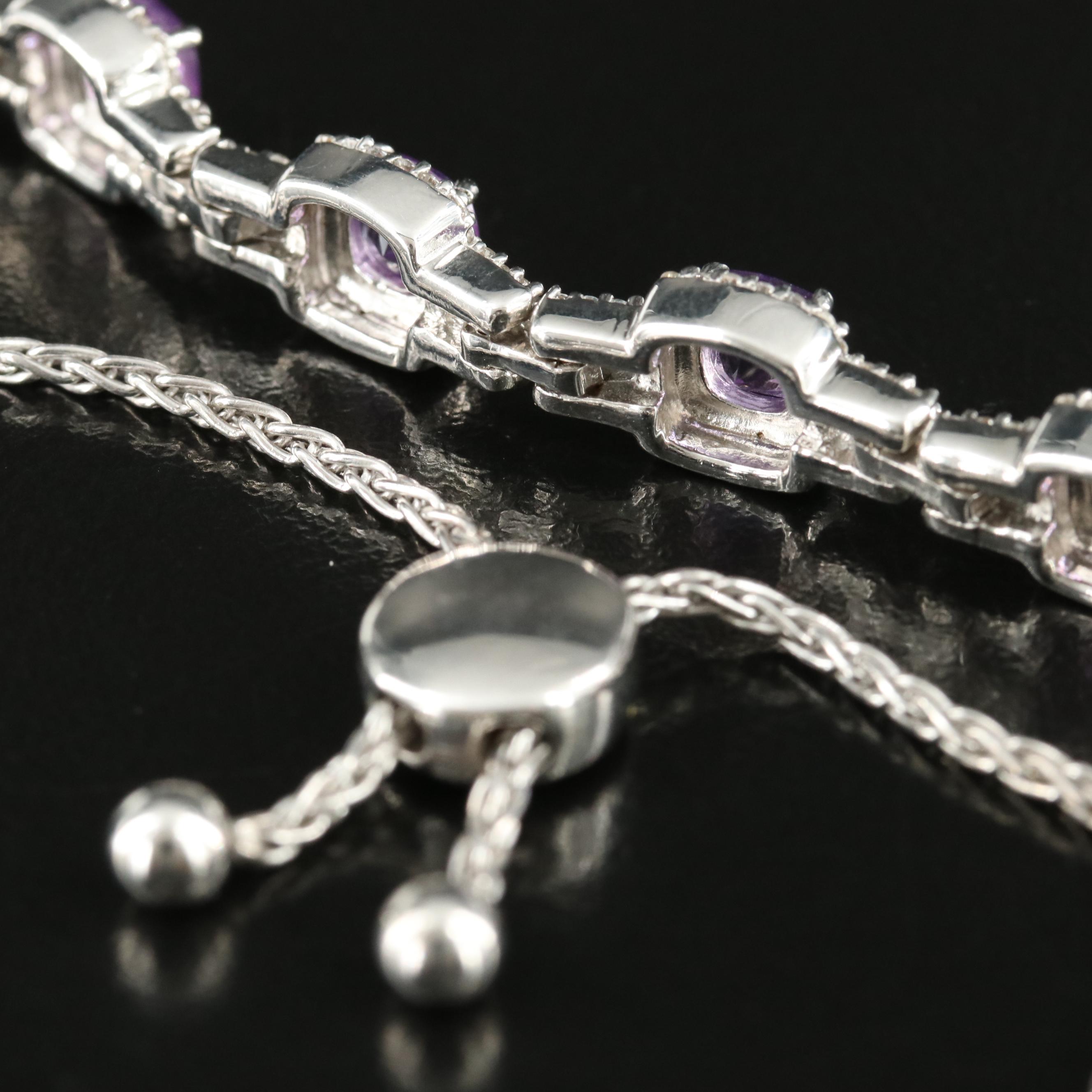 Sterling Amethyst and Topaz Bolo Bracelet