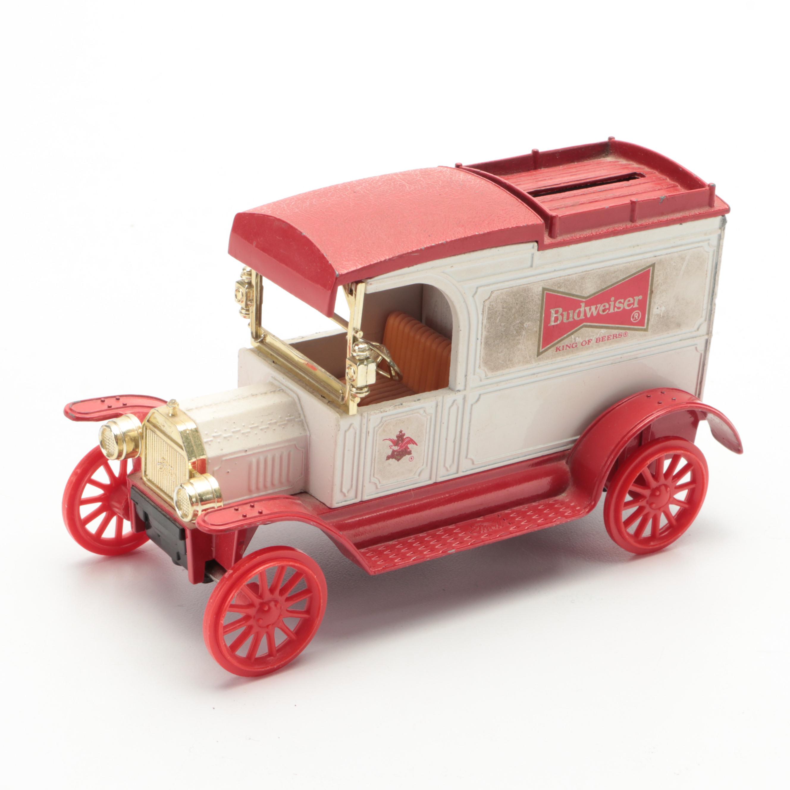 Metal Budweiser Beer Tray with Ertl Replica Budweiser Ford Truck Coin Bank