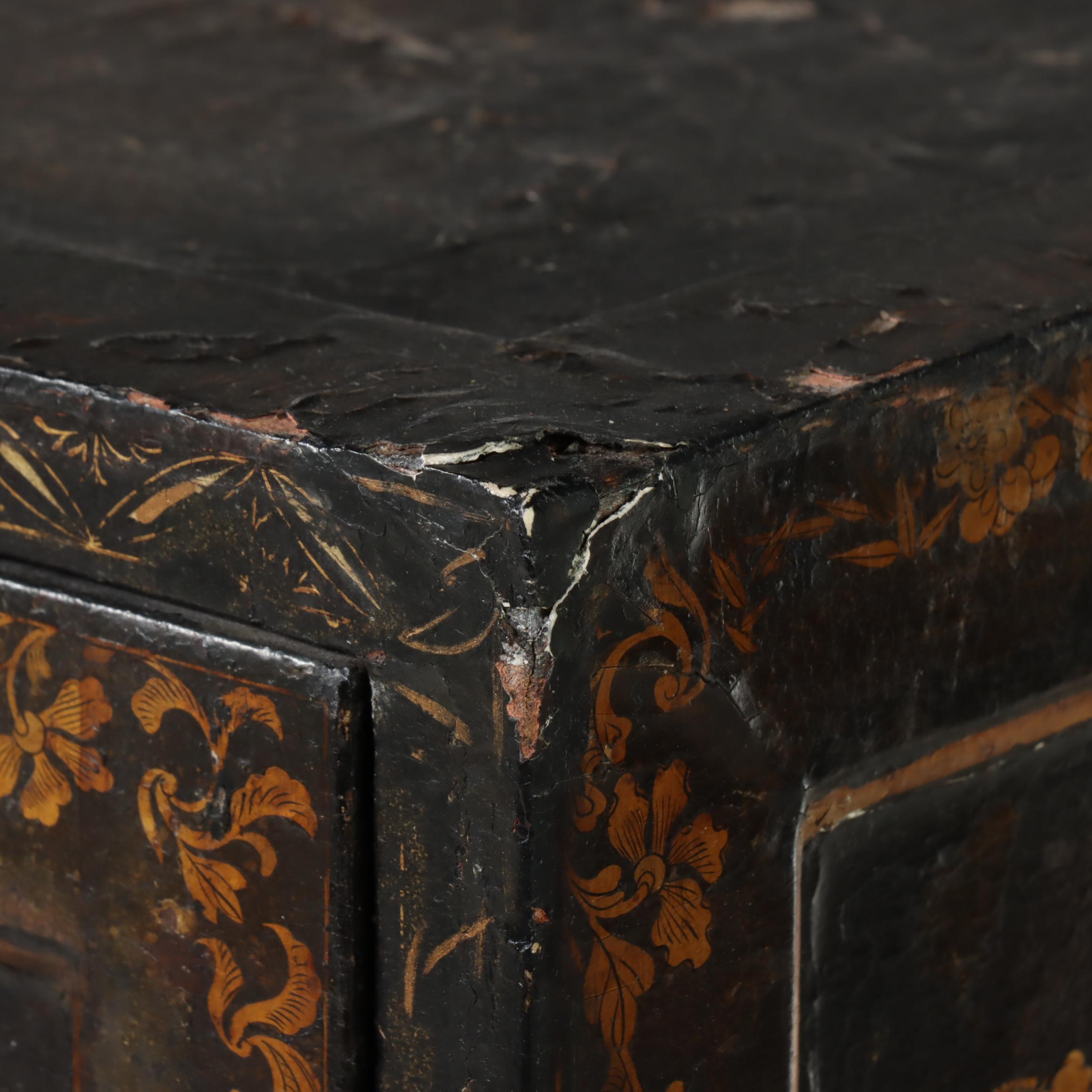 Japanese Lacquered and Gilt-Decorated Secretary Cabinet on Stand, 19th Century