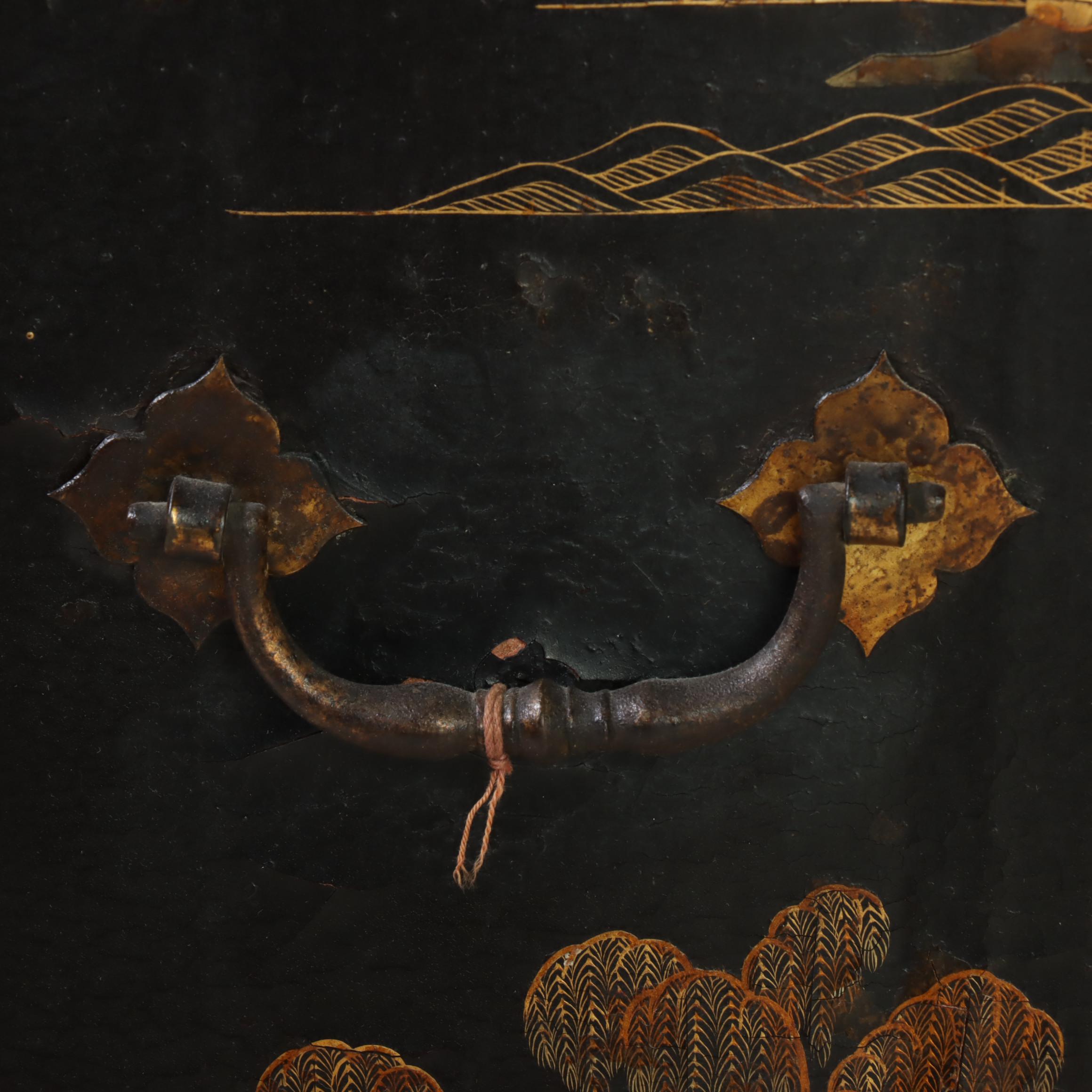 Japanese Lacquered and Gilt-Decorated Secretary Cabinet on Stand, 19th Century