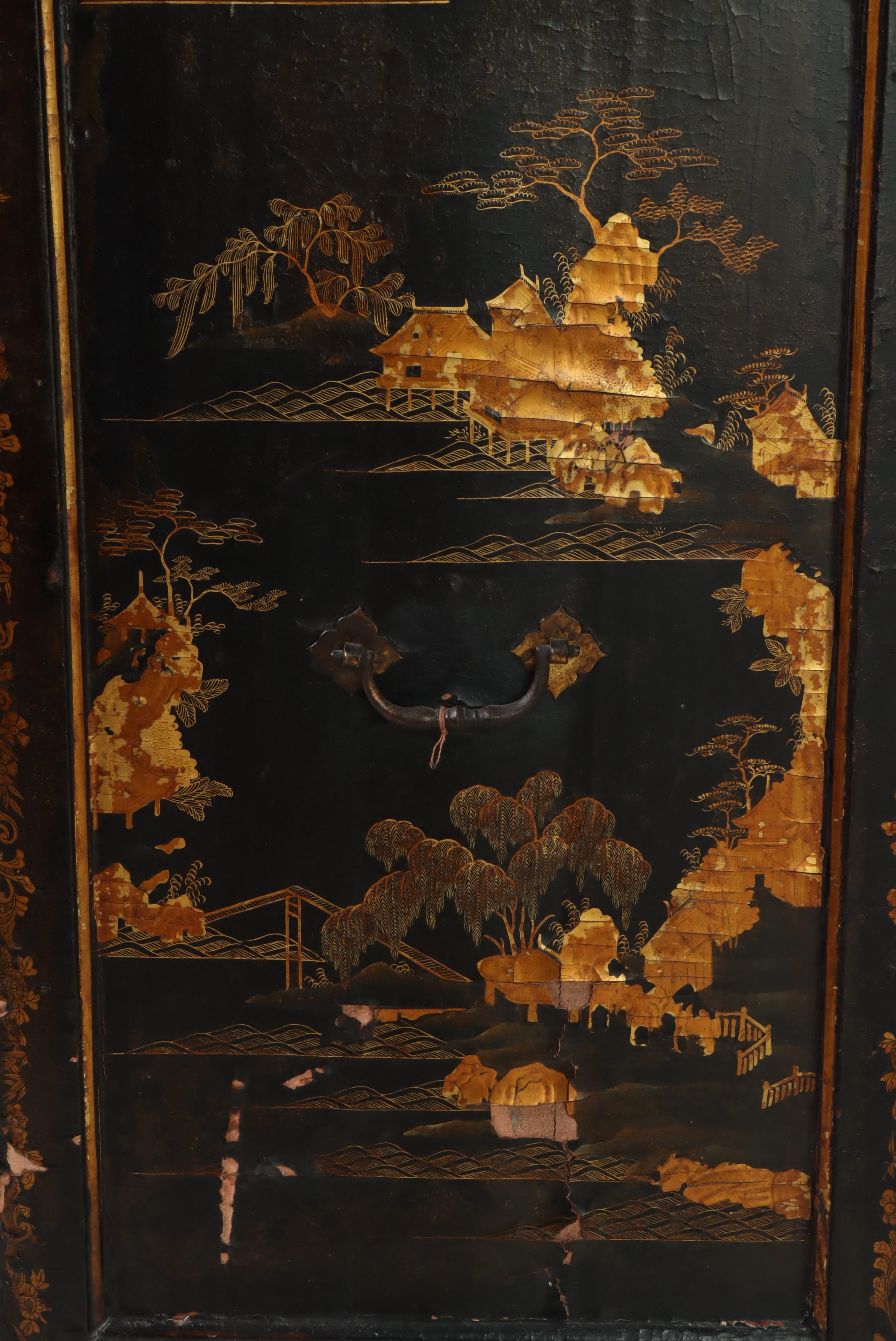 Japanese Lacquered and Gilt-Decorated Secretary Cabinet on Stand, 19th Century