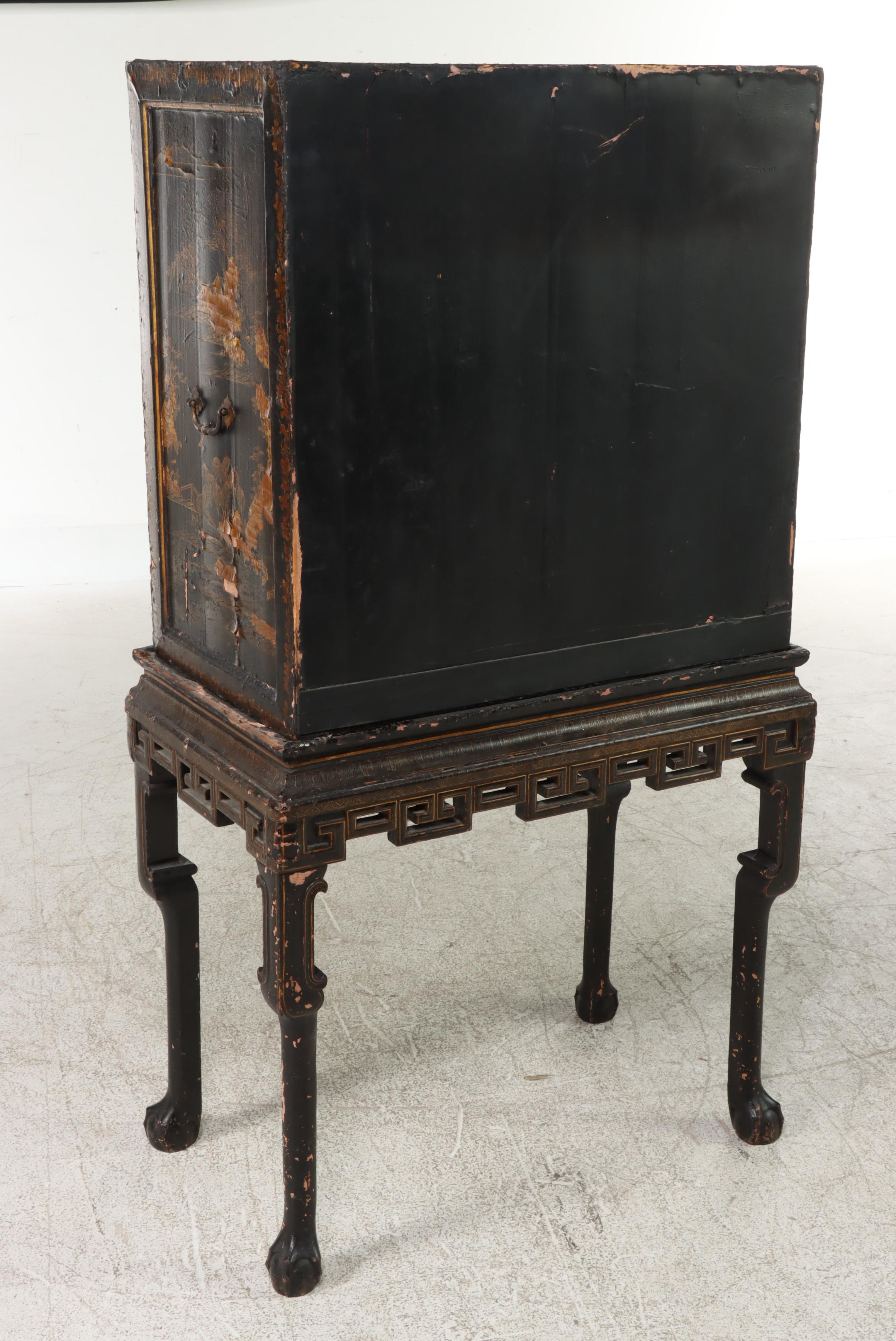 Japanese Lacquered and Gilt-Decorated Secretary Cabinet on Stand, 19th Century