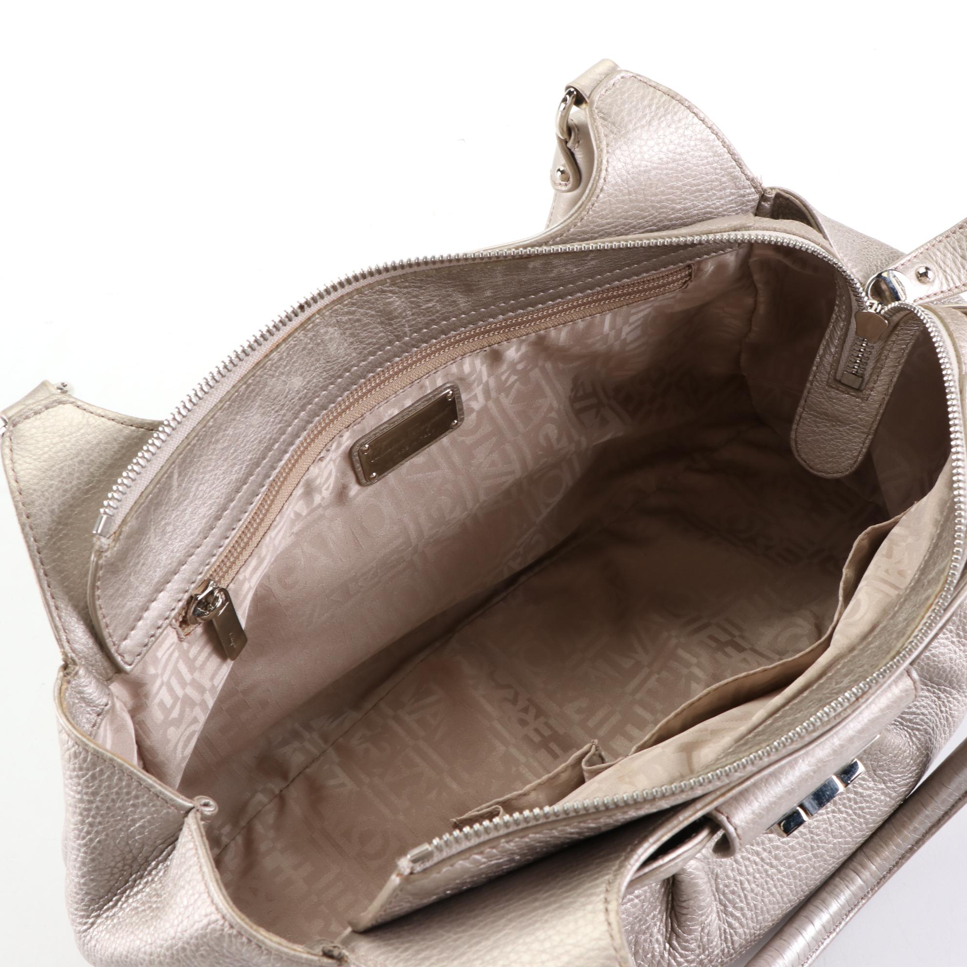 Salvatore Ferragamo Gancini Shoulder Bag in Metallic Grain Leather with Mirror