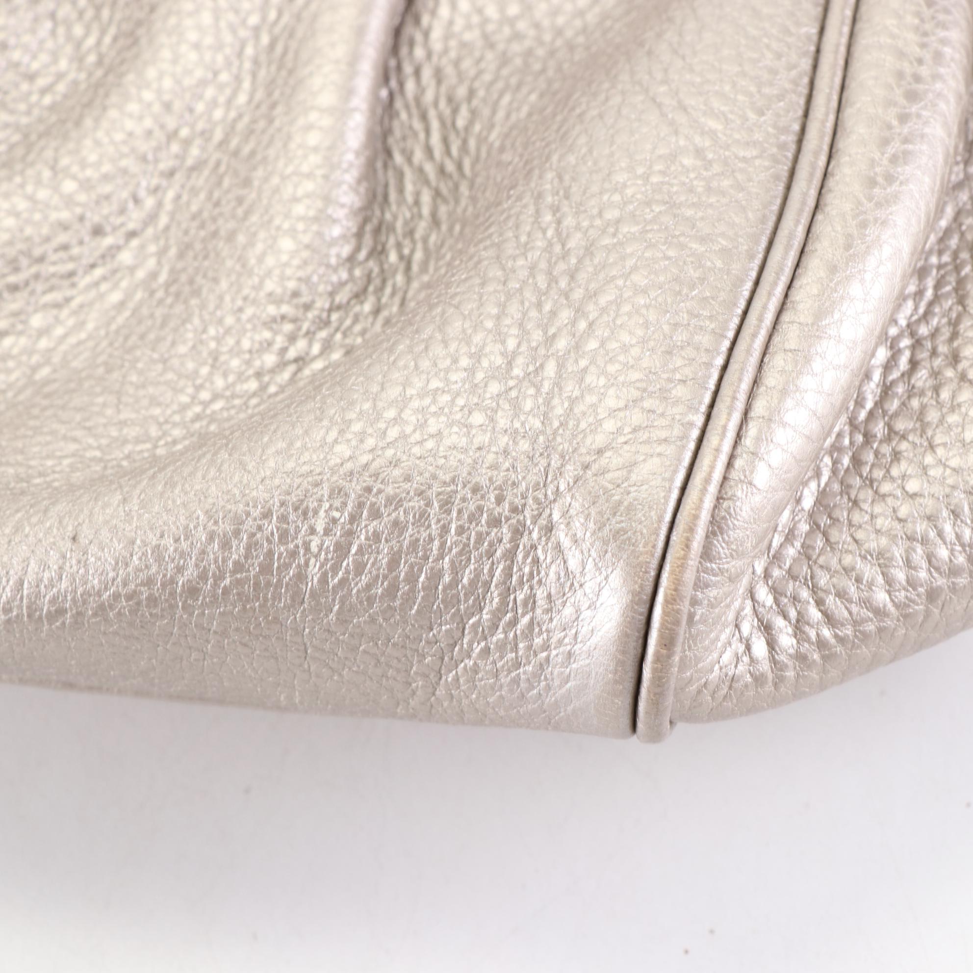 Salvatore Ferragamo Gancini Shoulder Bag in Metallic Grain Leather with Mirror