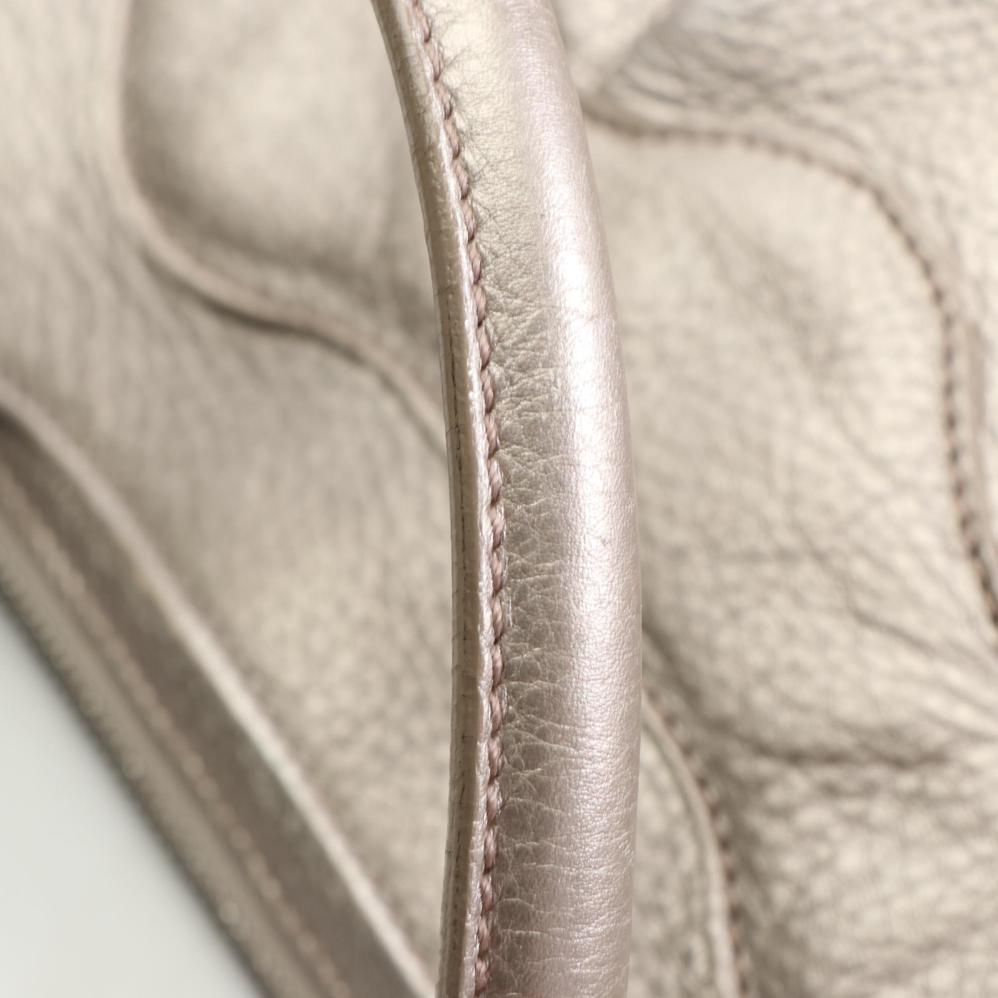 Salvatore Ferragamo Gancini Shoulder Bag in Metallic Grain Leather with Mirror