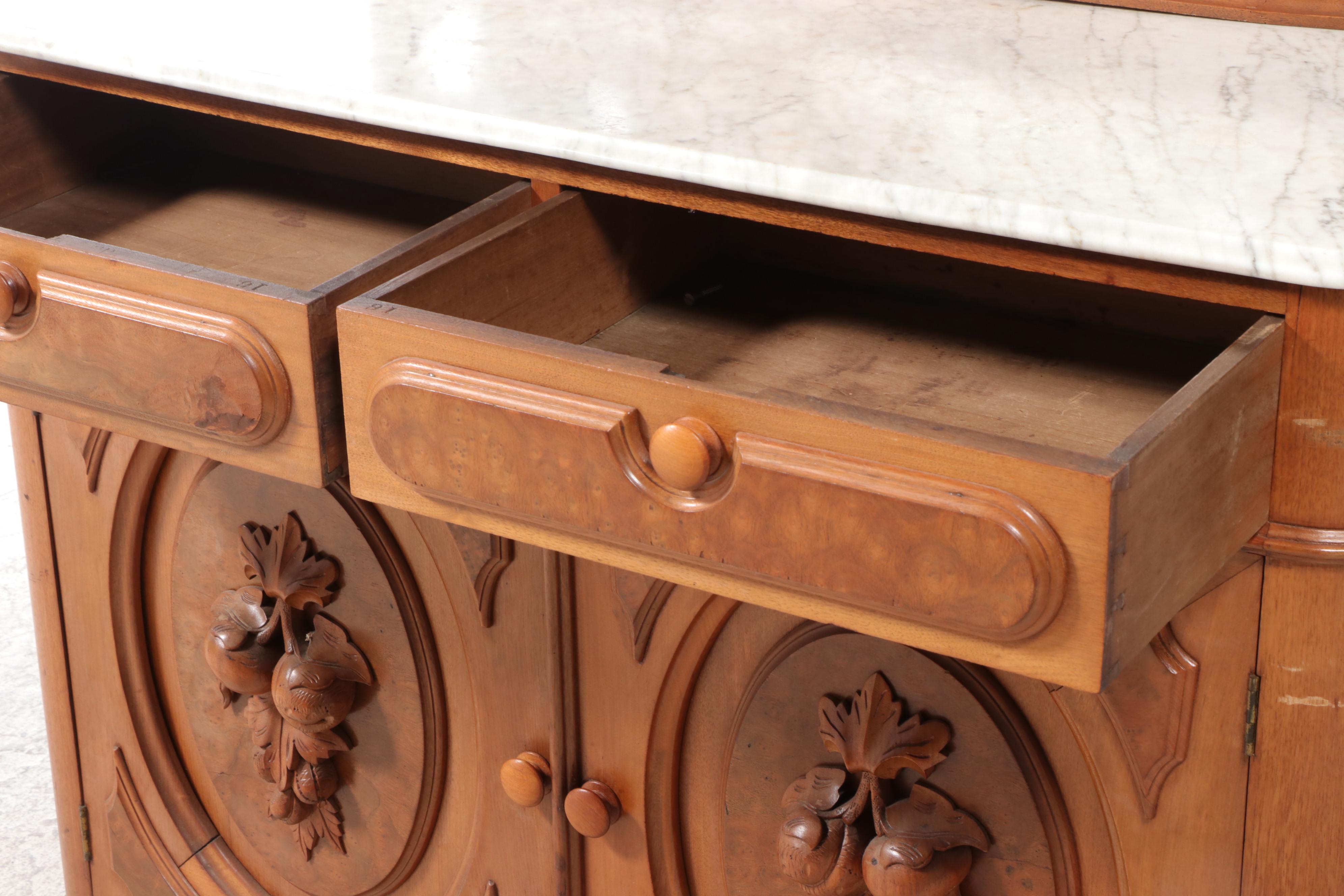 Victorian Walnut, Burl Walnut and Marble Dresser with Mirror, Mid-Late 19th C