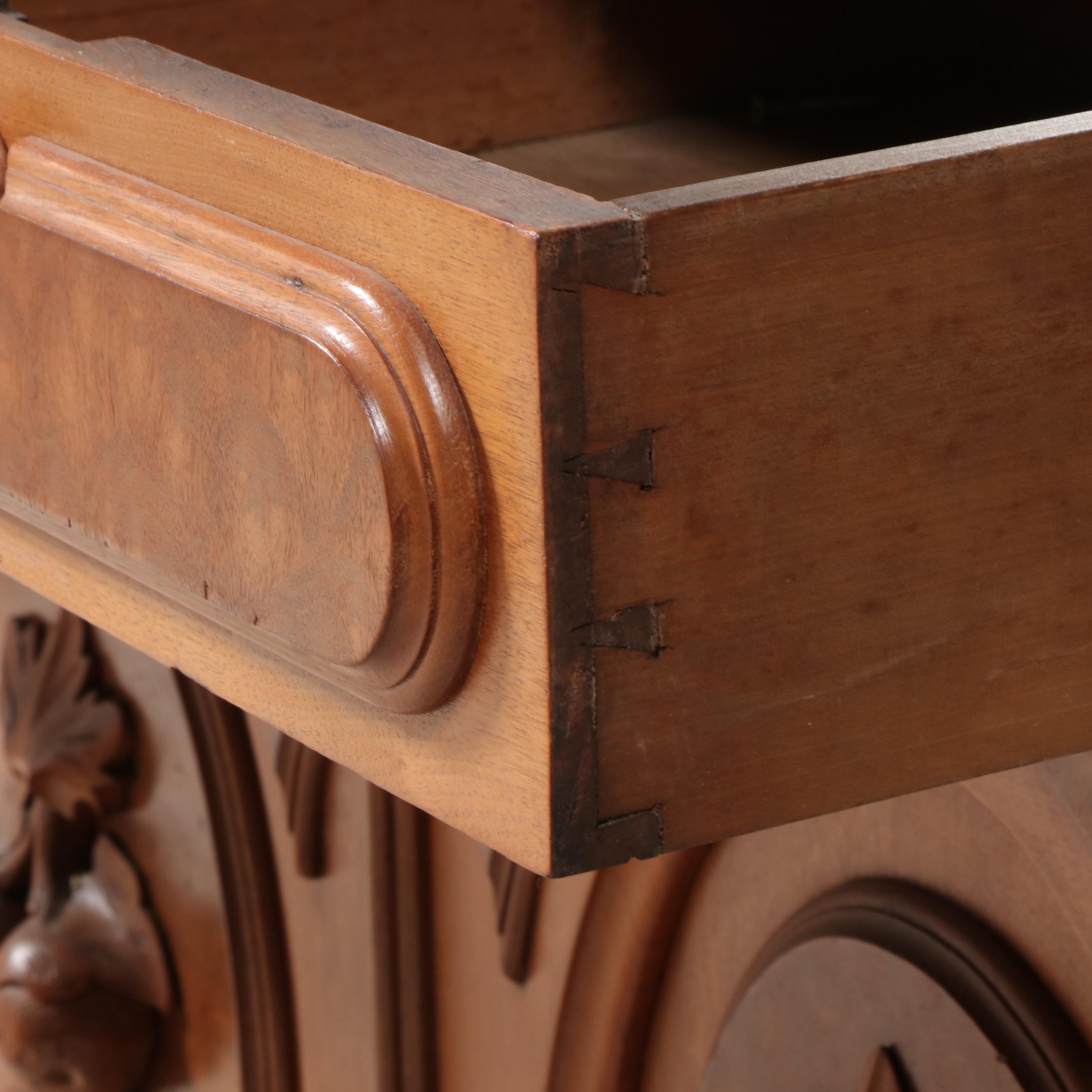 Victorian Walnut, Burl Walnut and Marble Dresser with Mirror, Mid-Late 19th C
