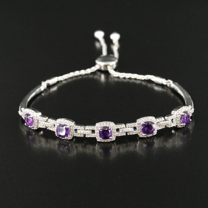 Sterling Amethyst and Sapphire Bolo Bracelet