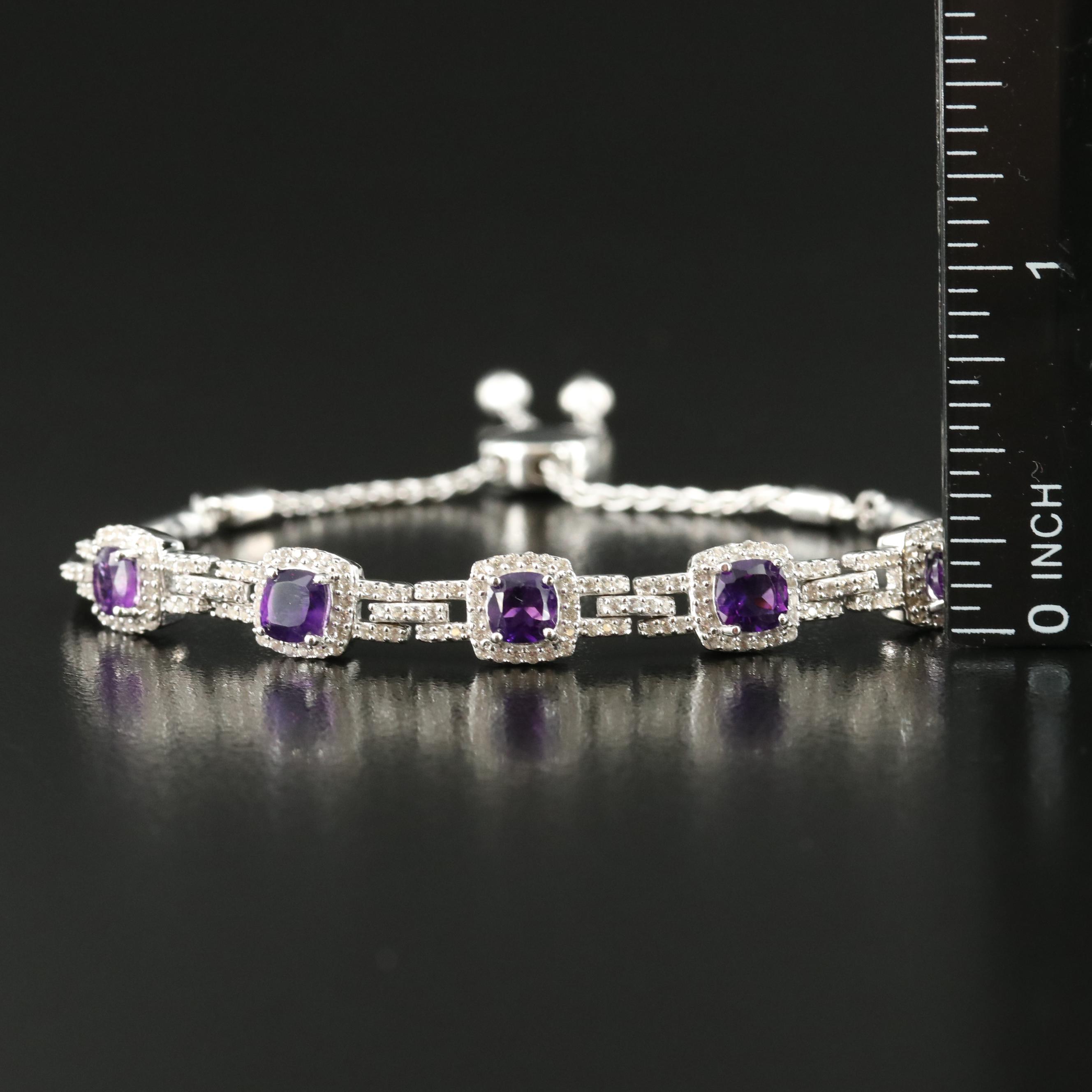 Sterling Amethyst and Sapphire Bolo Bracelet