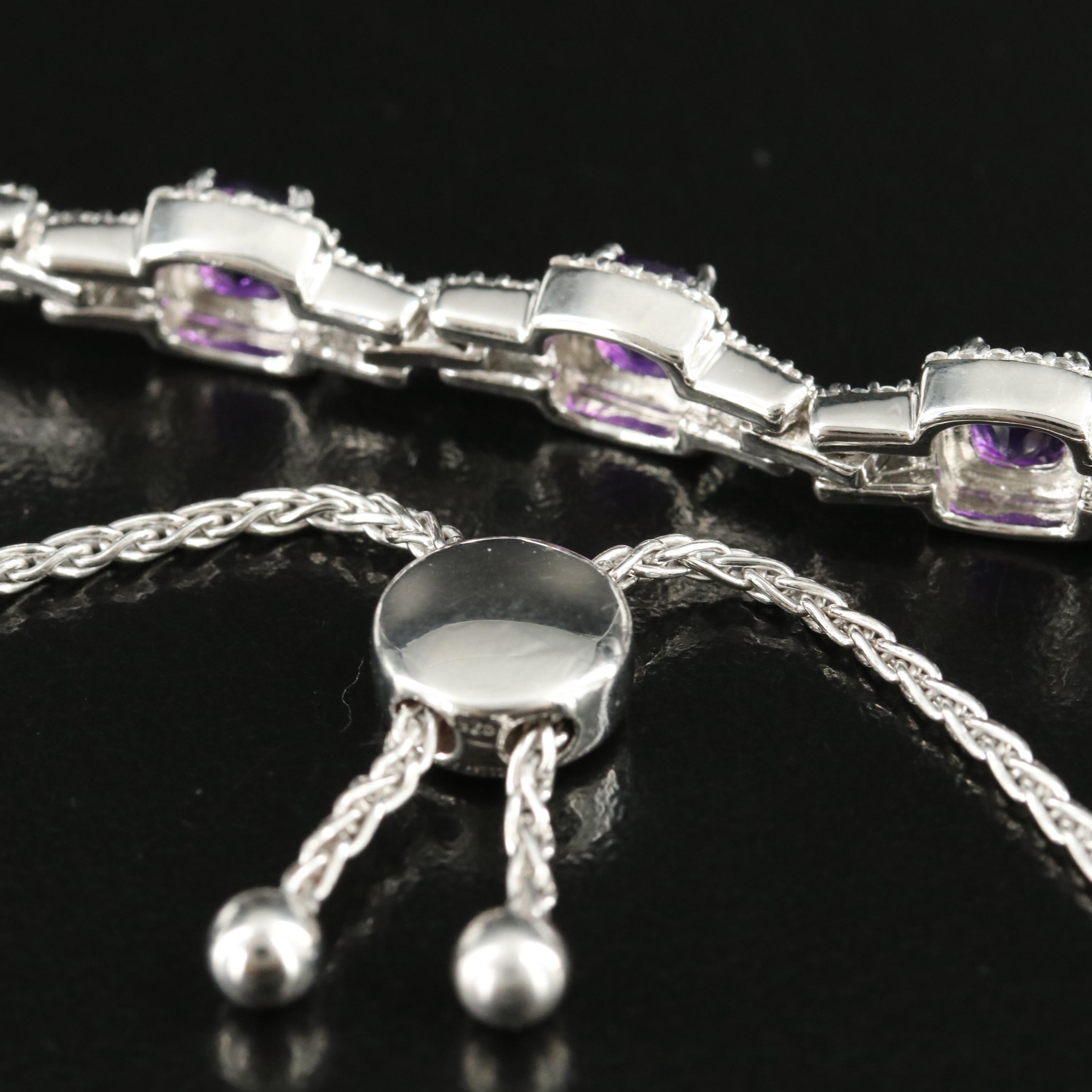 Sterling Amethyst and Sapphire Bolo Bracelet
